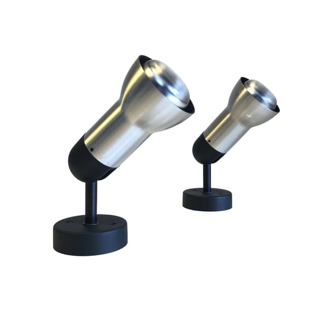 Pair of wall sconces, brushed silver aluminum, black metal, Staff Leuchten, Germany, 1970s. - DIMENSION