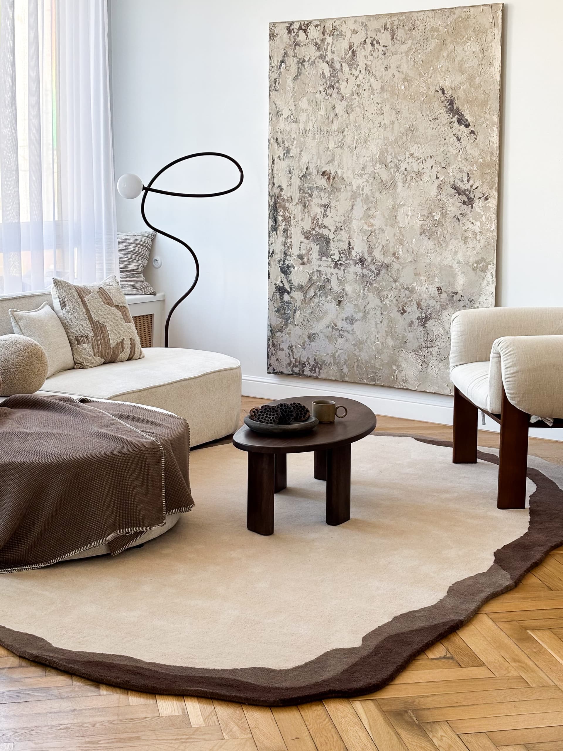 Rug BORDS 160cm x 240cm, wool, beige, brown, Tapis Atelier - 300695