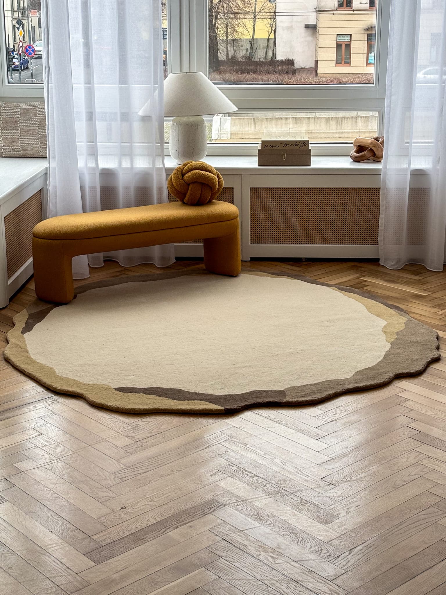 Dywan BORDS ROUE Ø150cm, wełna, beżowy, brązowy, żółty, Tapis Atelier - 300733