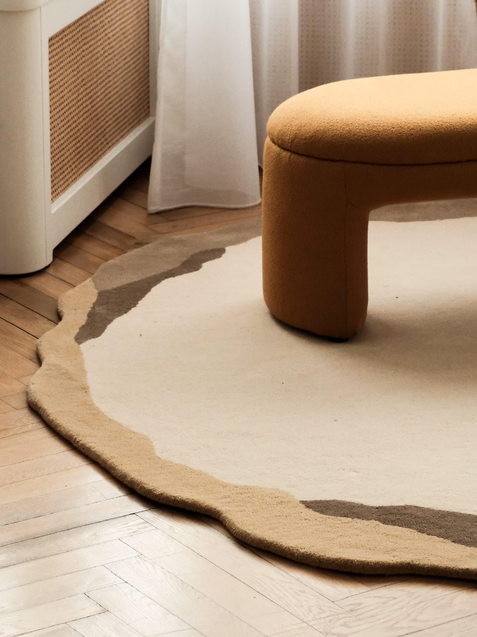 Dywan BORDS ROUE Ø200cm, wełna, beżowy, brązowy, żółty, Tapis Atelier - 300737
