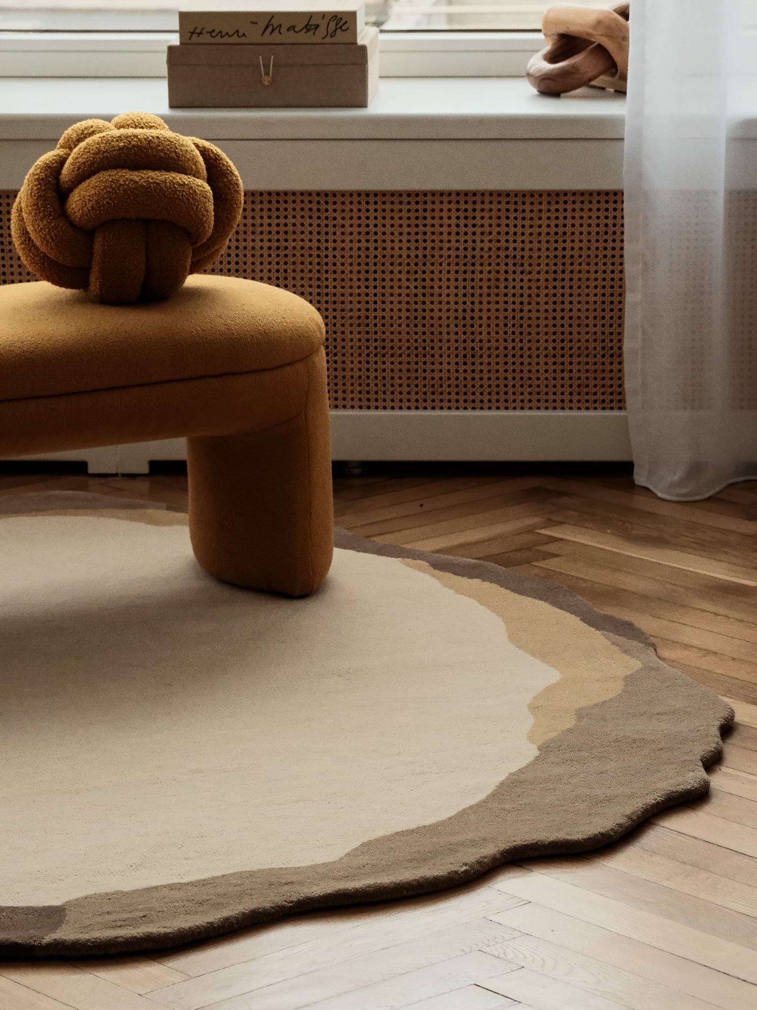 Dywan BORDS ROUE Ø200cm, wełna, beżowy, brązowy, żółty, Tapis Atelier - 300736