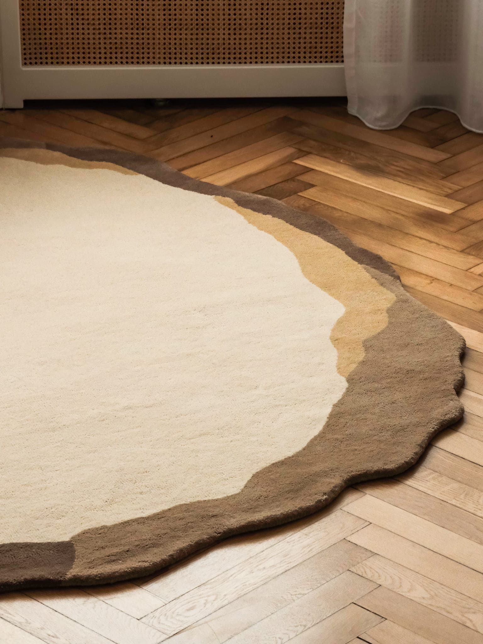 Rug BORDS ROUE Ø300cm, wool, beige, brown, yellow, Tapis Atelier - 300745