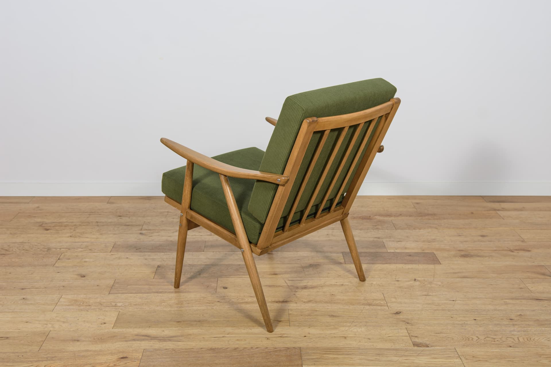 Pair of armchairs, green wool, beech walnut, TON, Czechoslovakia, 1960s. - 300860