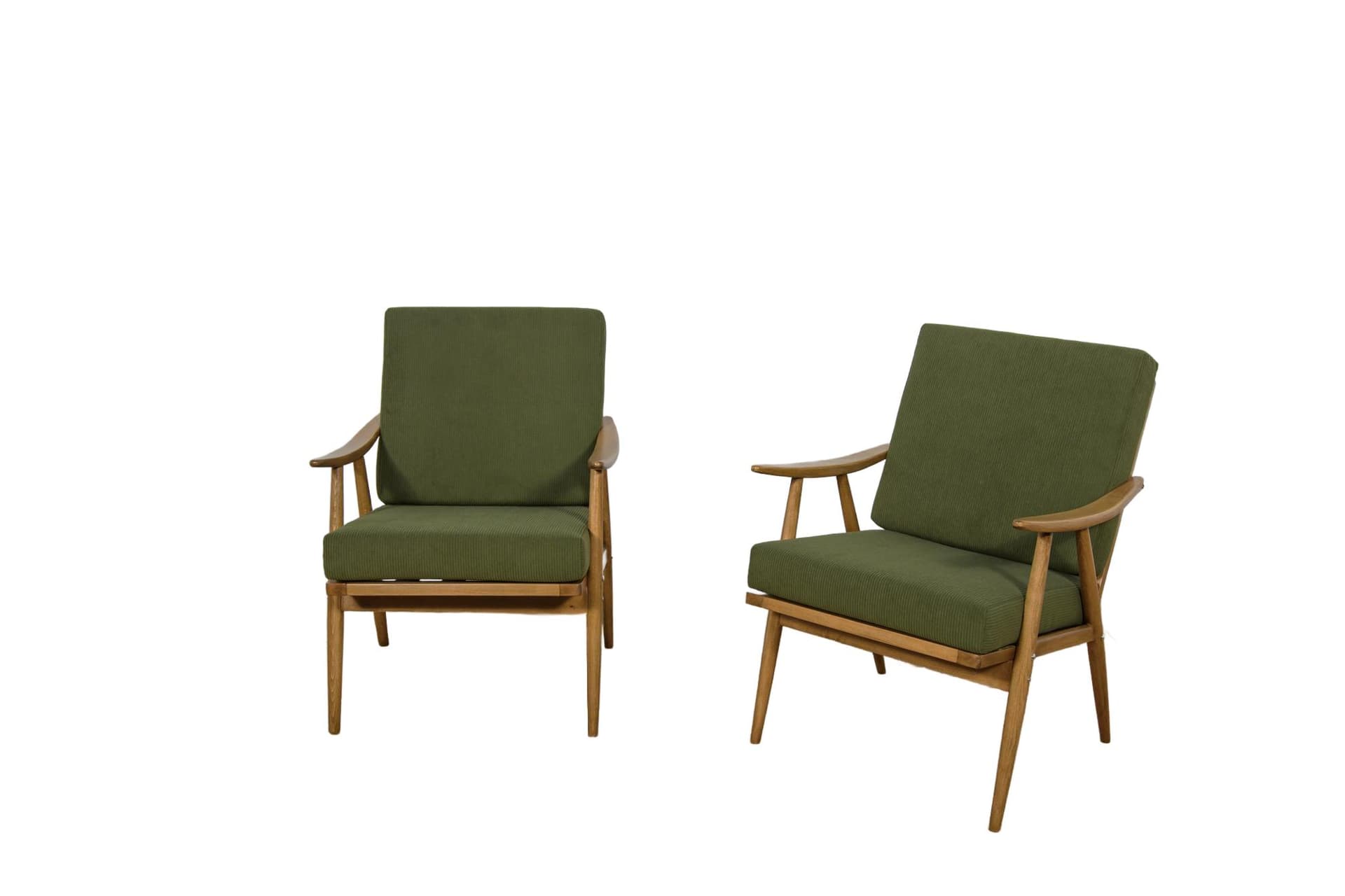 Pair of armchairs, green wool, beech walnut, TON, Czechoslovakia, 1960s.