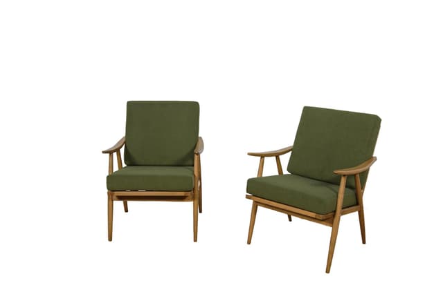 Pair of armchairs, green wool, beech walnut, TON, Czechoslovakia, 1960s. - DIMENSION