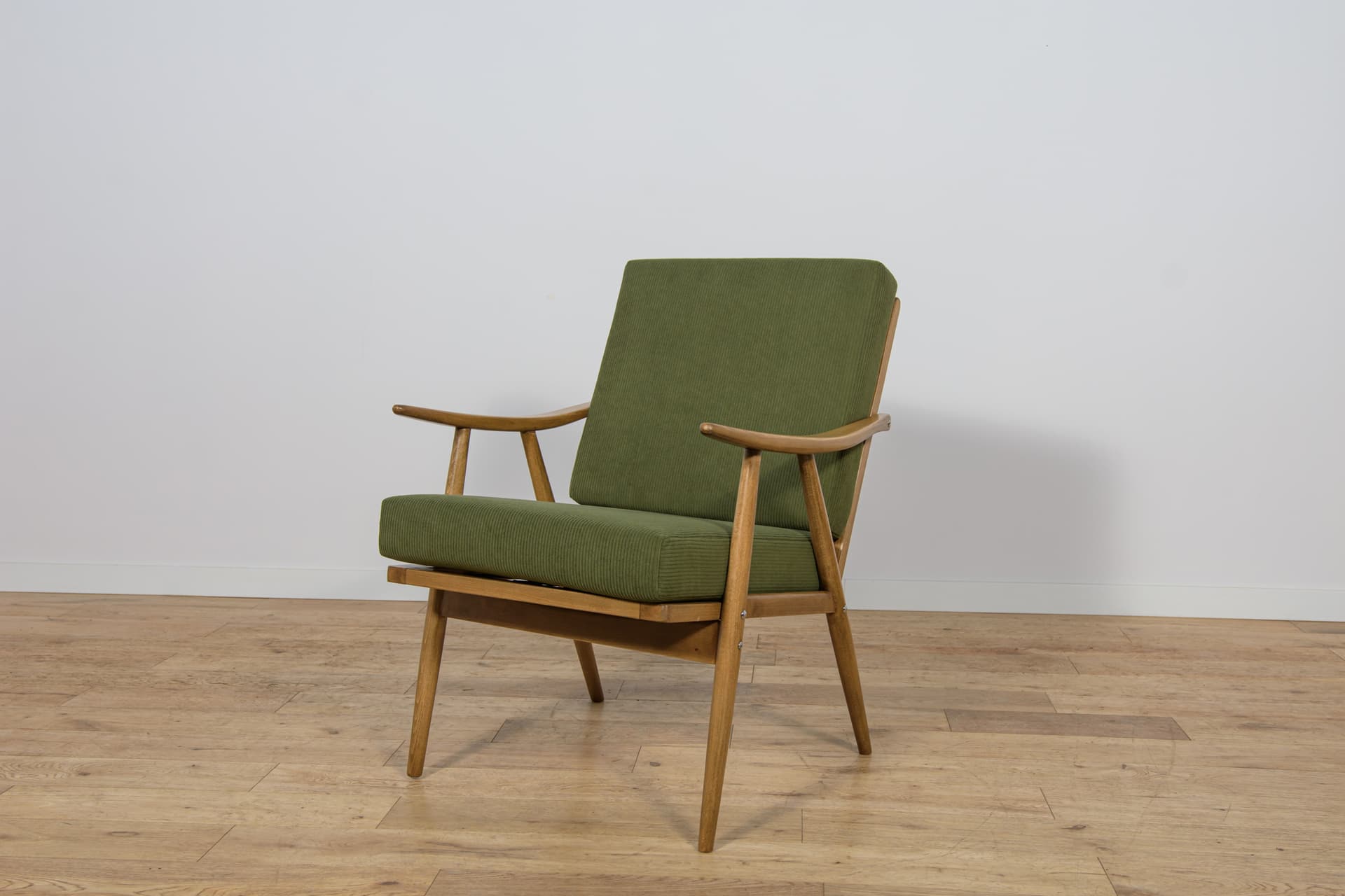 Pair of armchairs, green wool, beech walnut, TON, Czechoslovakia, 1960s. - 300857