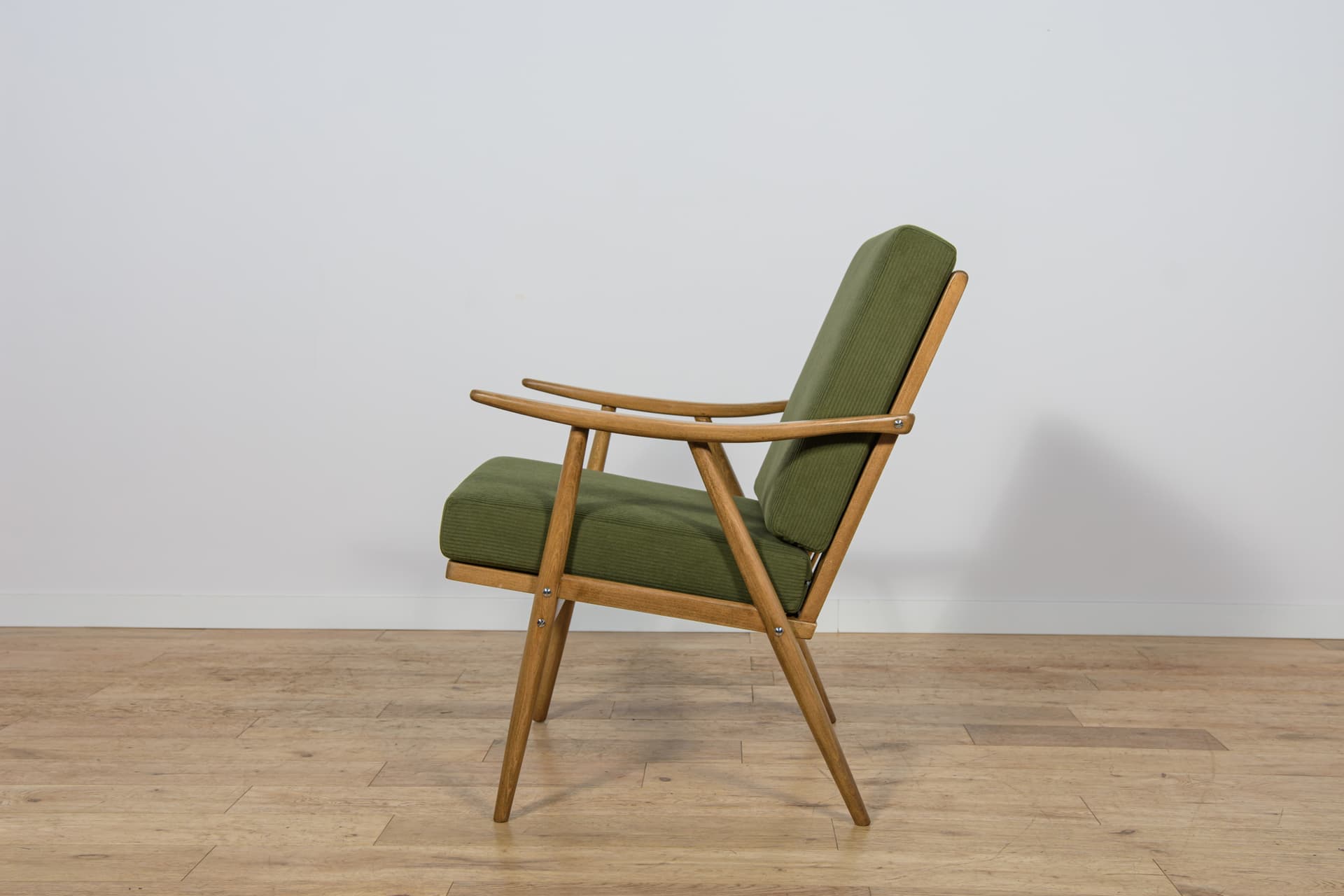 Pair of armchairs, green wool, beech walnut, TON, Czechoslovakia, 1960s. - 300858