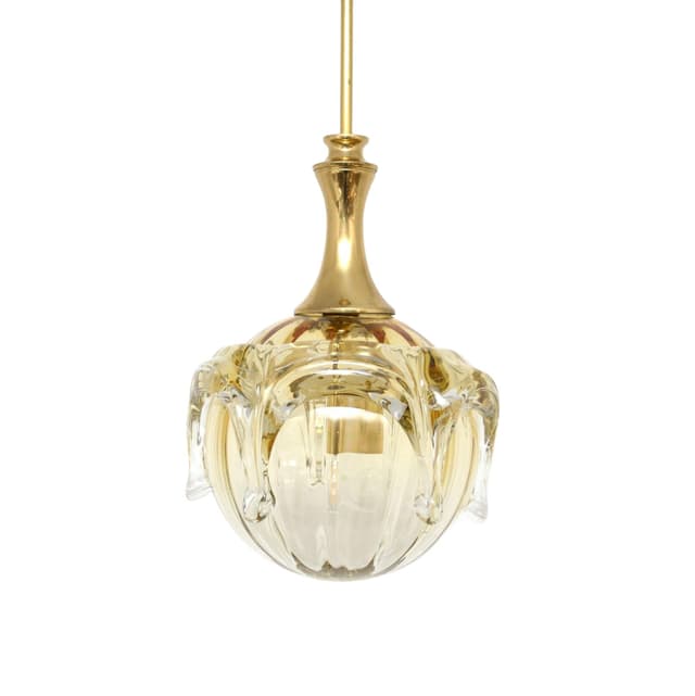 Pendant Lamp, amber glass, gold brass, Limburg, Germany, 1970s. - DIMENSION