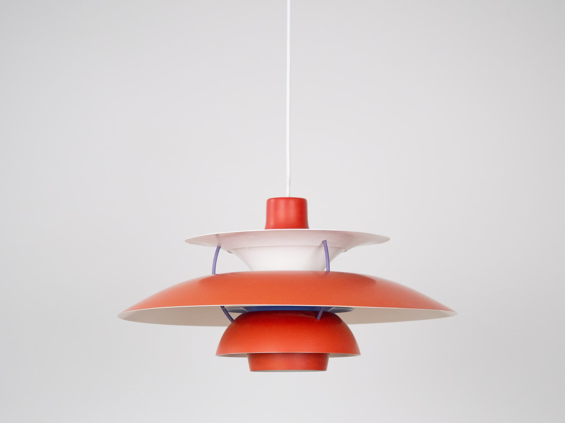Pendant lamp PH 5, red aluminum, by P. Henningsen, Louis Poulsen, Denmark, 1980s. - 301160