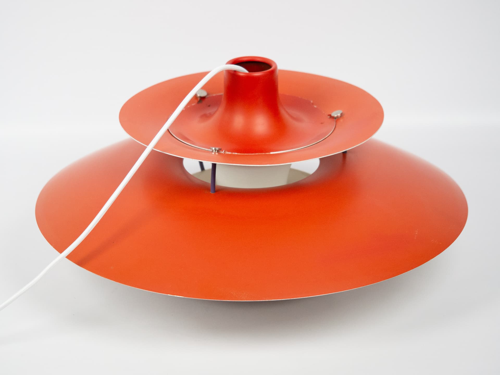 Pendant lamp PH 5, red aluminum, by P. Henningsen, Louis Poulsen, Denmark, 1980s. - 301164