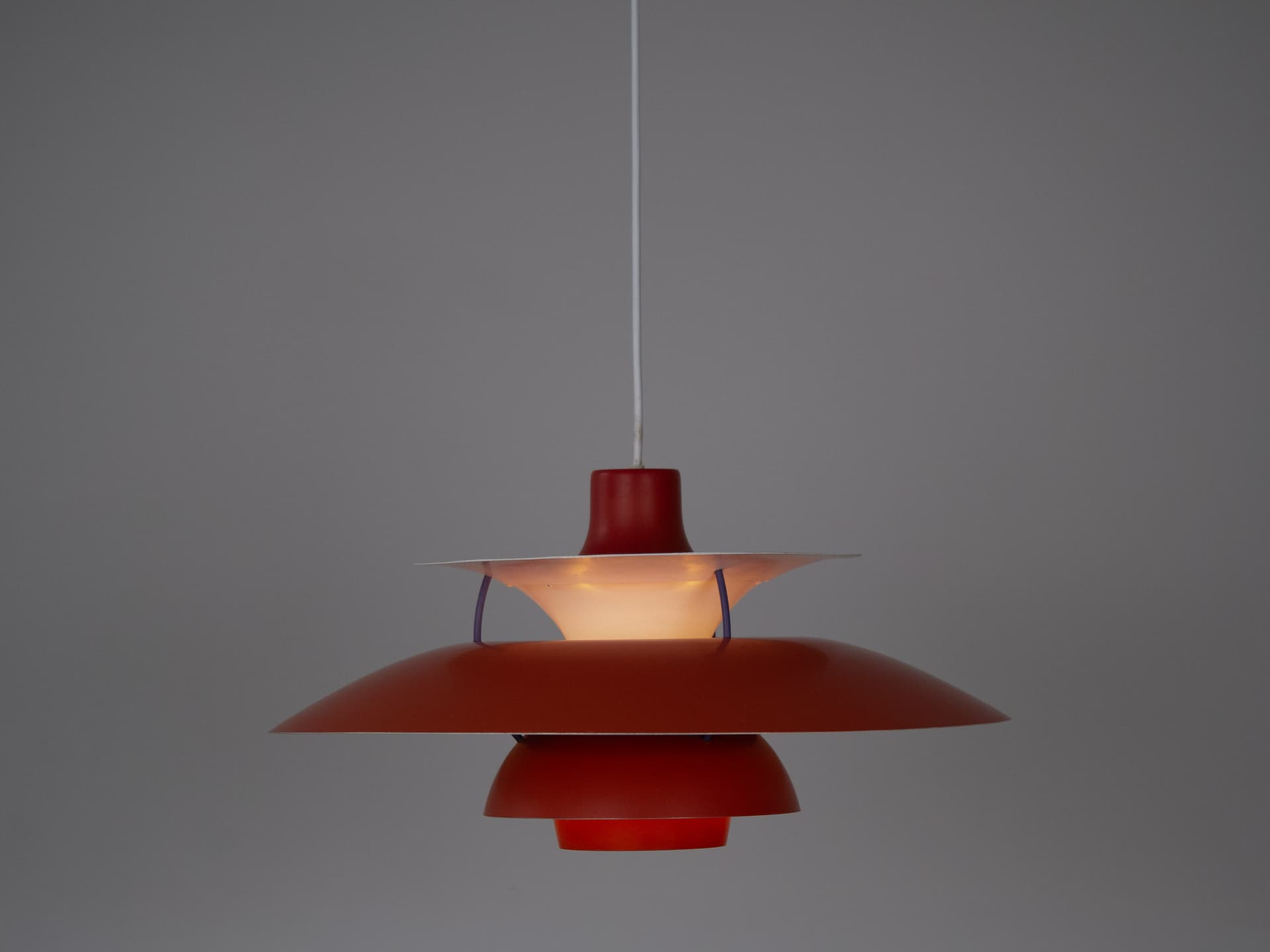 Pendant lamp PH 5, red aluminum, by P. Henningsen, Louis Poulsen, Denmark, 1980s. - 301162