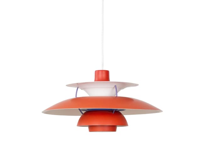 Pendant lamp PH 5, red aluminum, by P. Henningsen, Louis Poulsen, Denmark, 1980s. - DIMENSION