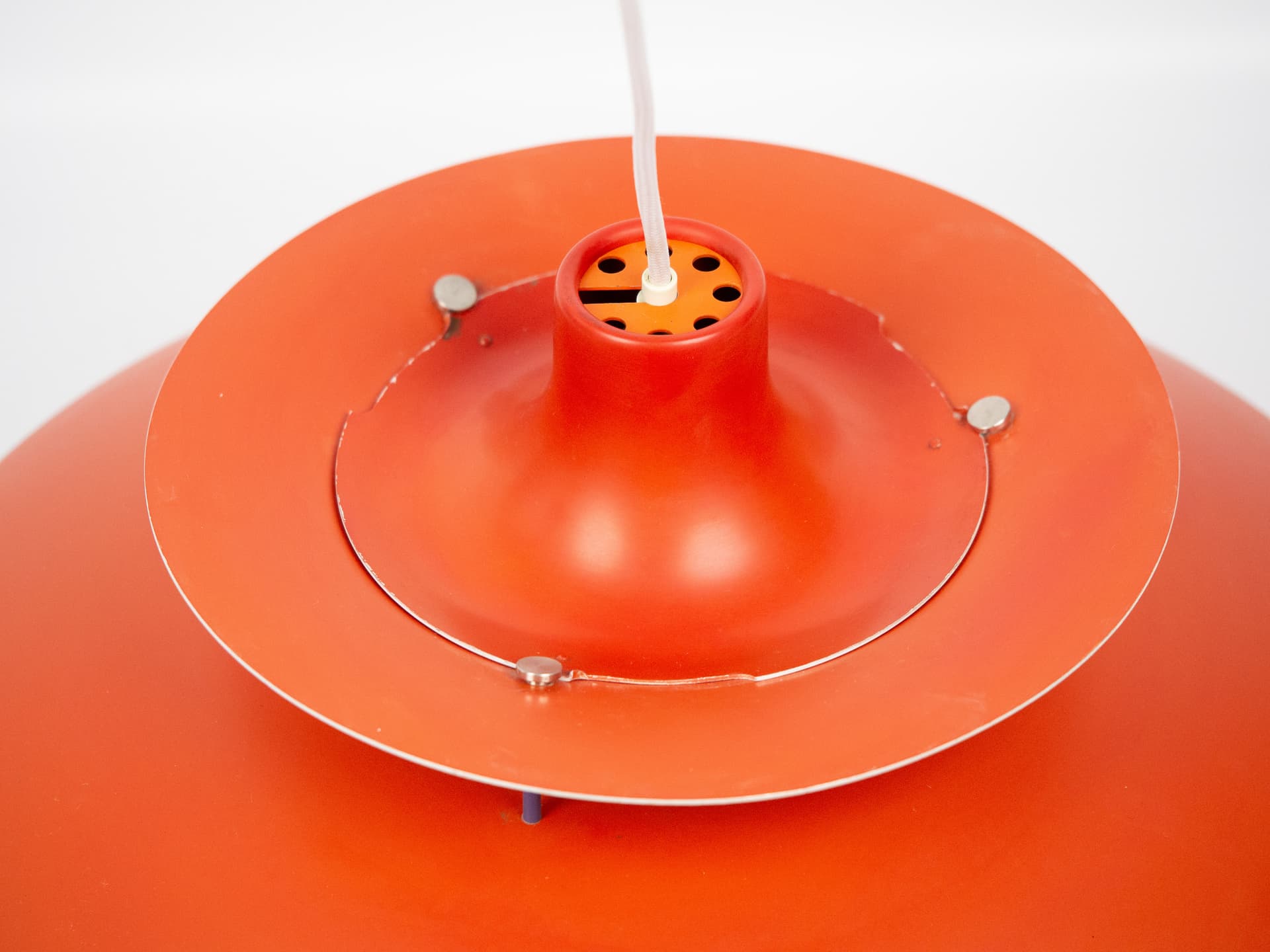 Pendant lamp PH 5, red aluminum, by P. Henningsen, Louis Poulsen, Denmark, 1980s. - 301168