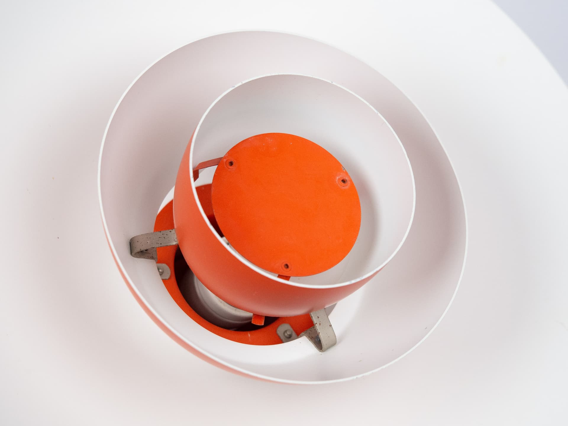 Pendant Lamp PH 4/3, red orange aluminium, by P. Henningsen, Louis Poulsen, Denmark, 1980s. - 301319