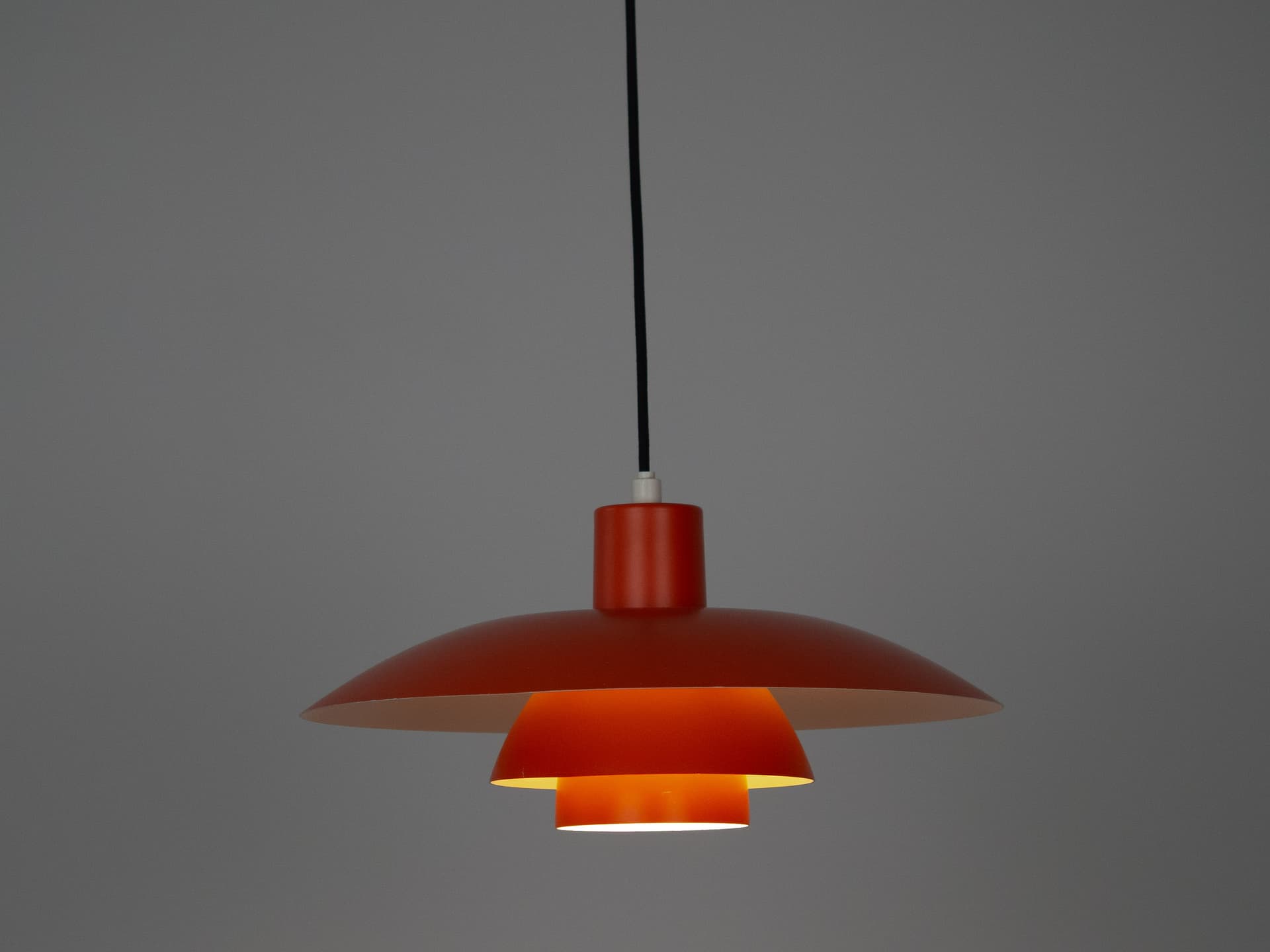 Pendant Lamp PH 4/3, red orange aluminium, by P. Henningsen, Louis Poulsen, Denmark, 1980s. - 301316