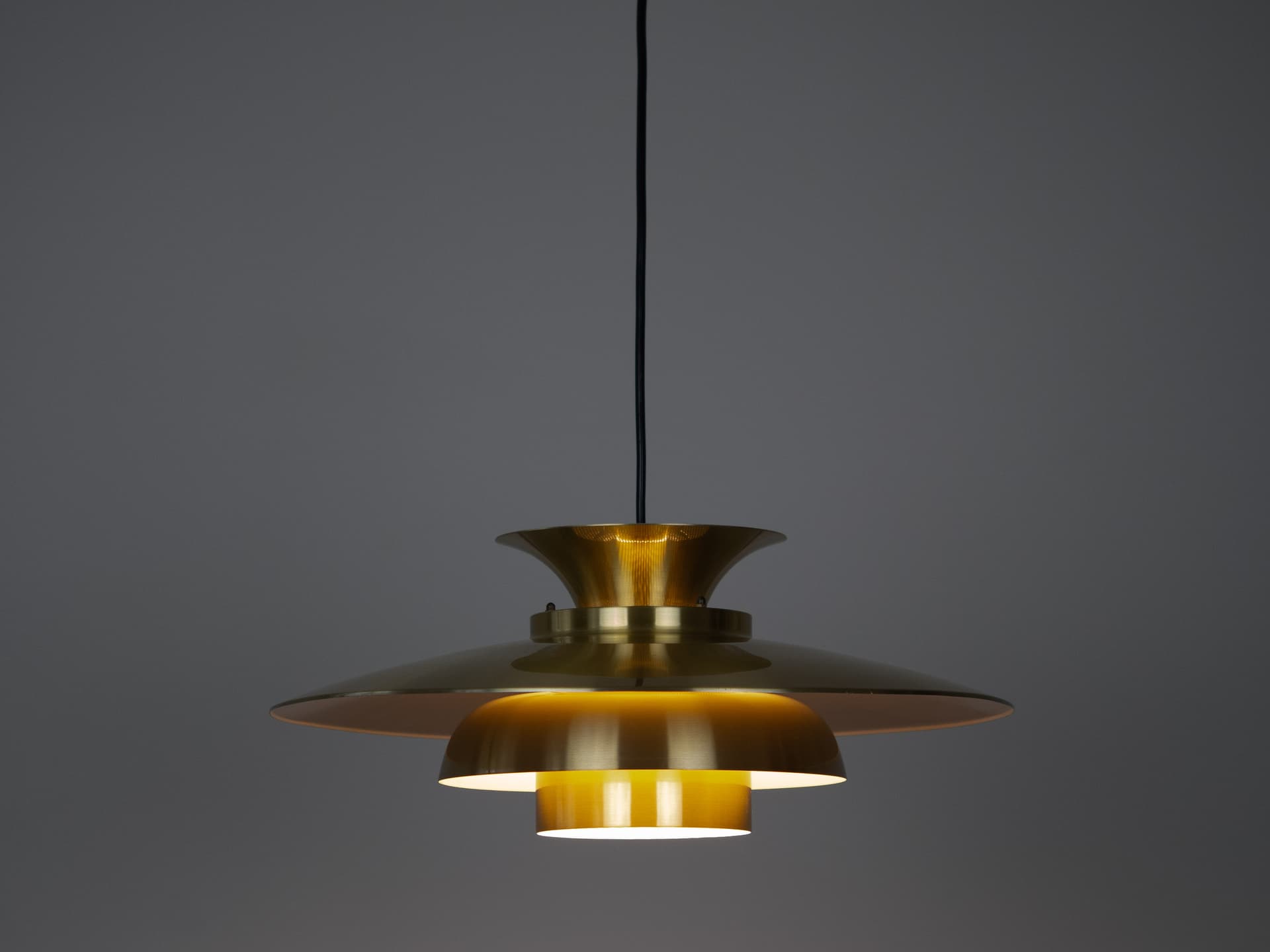 Pendant lamp, gold aluminium, by K. Wiborg, Jeka, Denmark, 1980s. - 301336