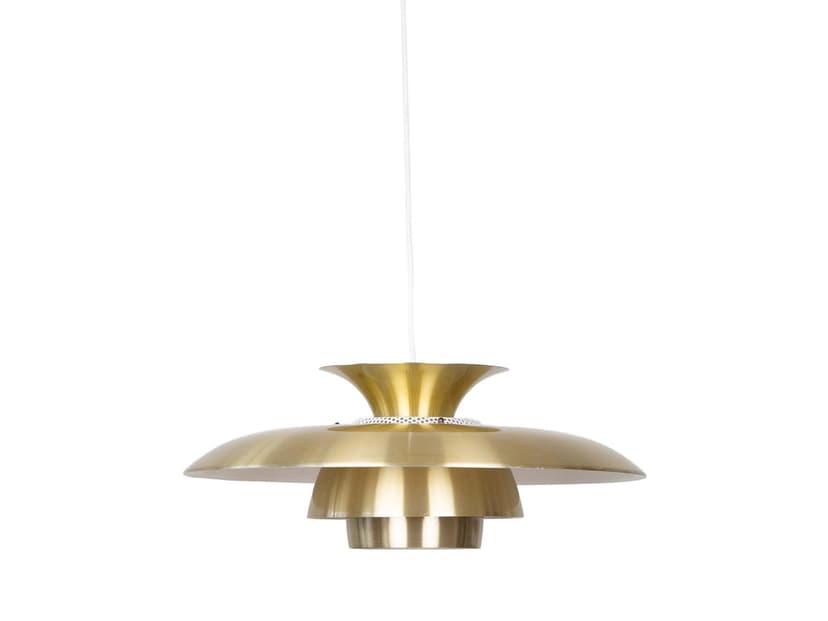 Pendant lamp, gold aluminum, by K. Wiborg, Jeka, Denmark, 1980s.