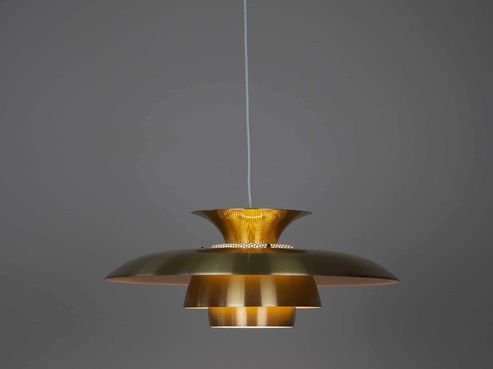 Pendant lamp, gold aluminum, by K. Wiborg, Jeka, Denmark, 1980s. - 301361