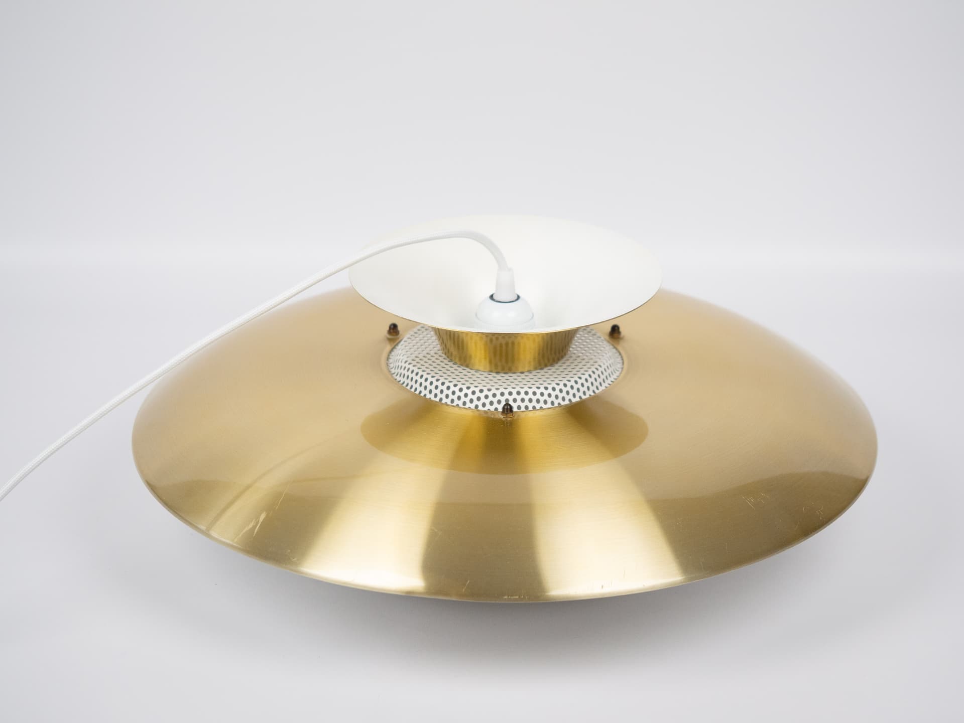 Pendant lamp, gold aluminum, by K. Wiborg, Jeka, Denmark, 1980s. - 301362