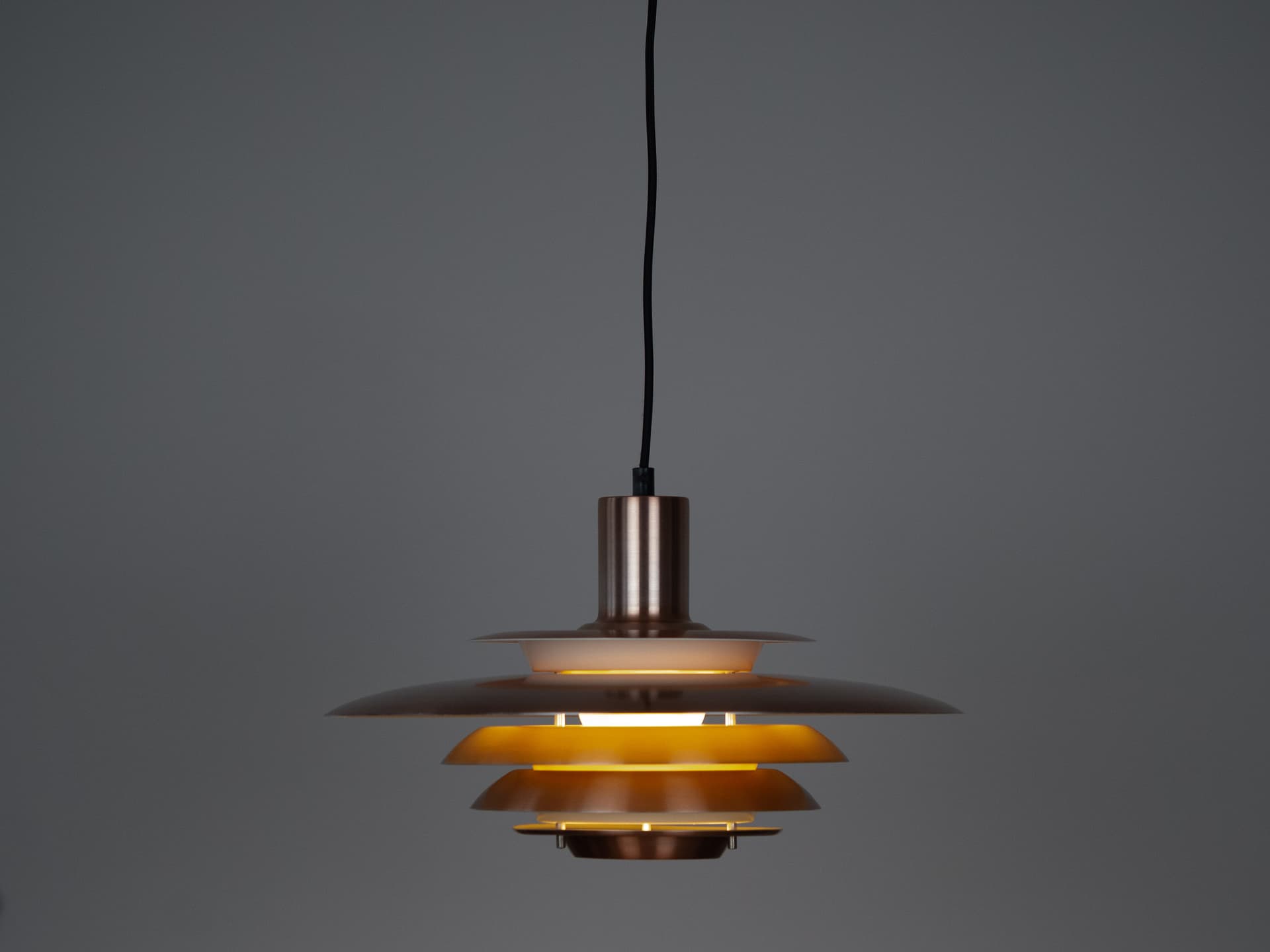 Pendant lamp, gold aluminum, by K. Wiborg, Jeka, Denmark, 1980s. - 301384