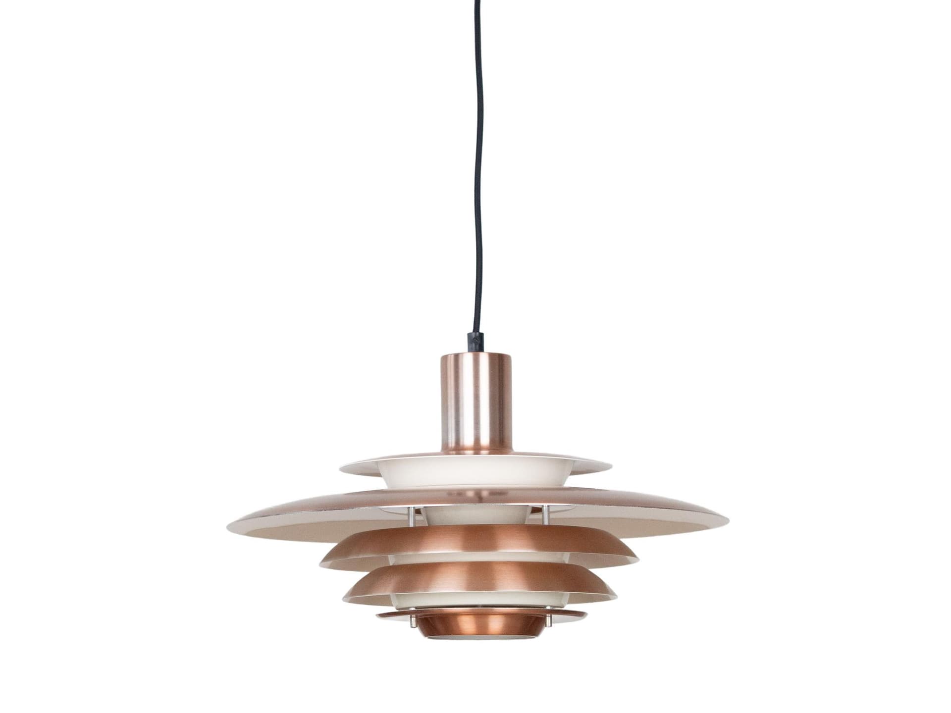 Pendant lamp, gold aluminum, by K. Wiborg, Jeka, Denmark, 1980s.