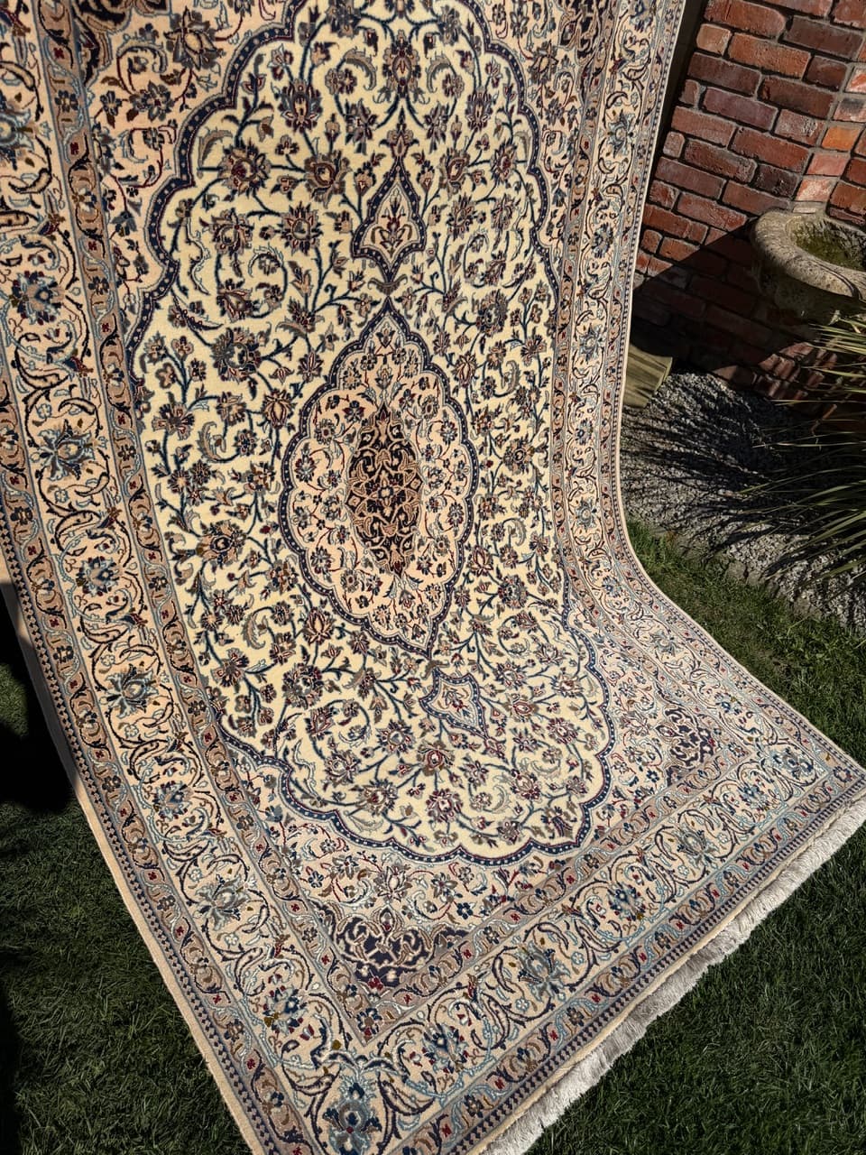 Dywan Nain, 270x165 cm, wełna kaszmirowa kremowa, jedwab biały, Iran - 301397