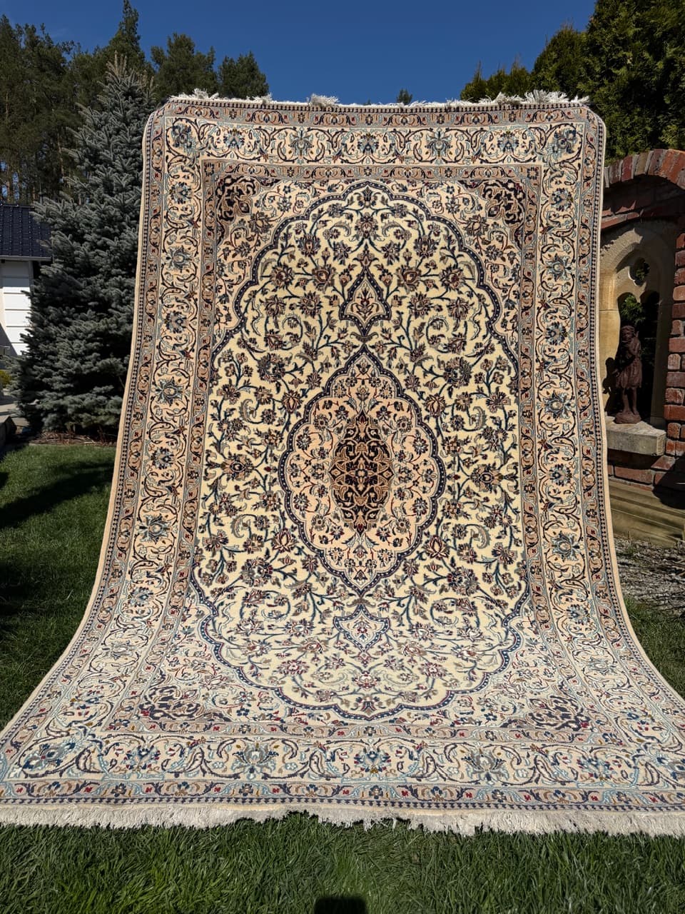 Dywan Nain, 270x165 cm, wełna kaszmirowa kremowa, jedwab biały, Iran - 301393