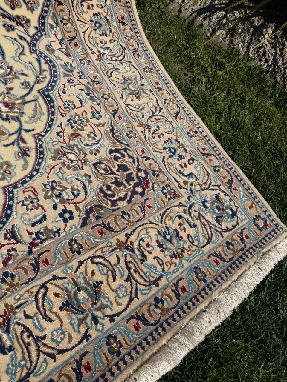 Dywan Nain, 270x165 cm, wełna kaszmirowa kremowa, jedwab biały, Iran - 301395