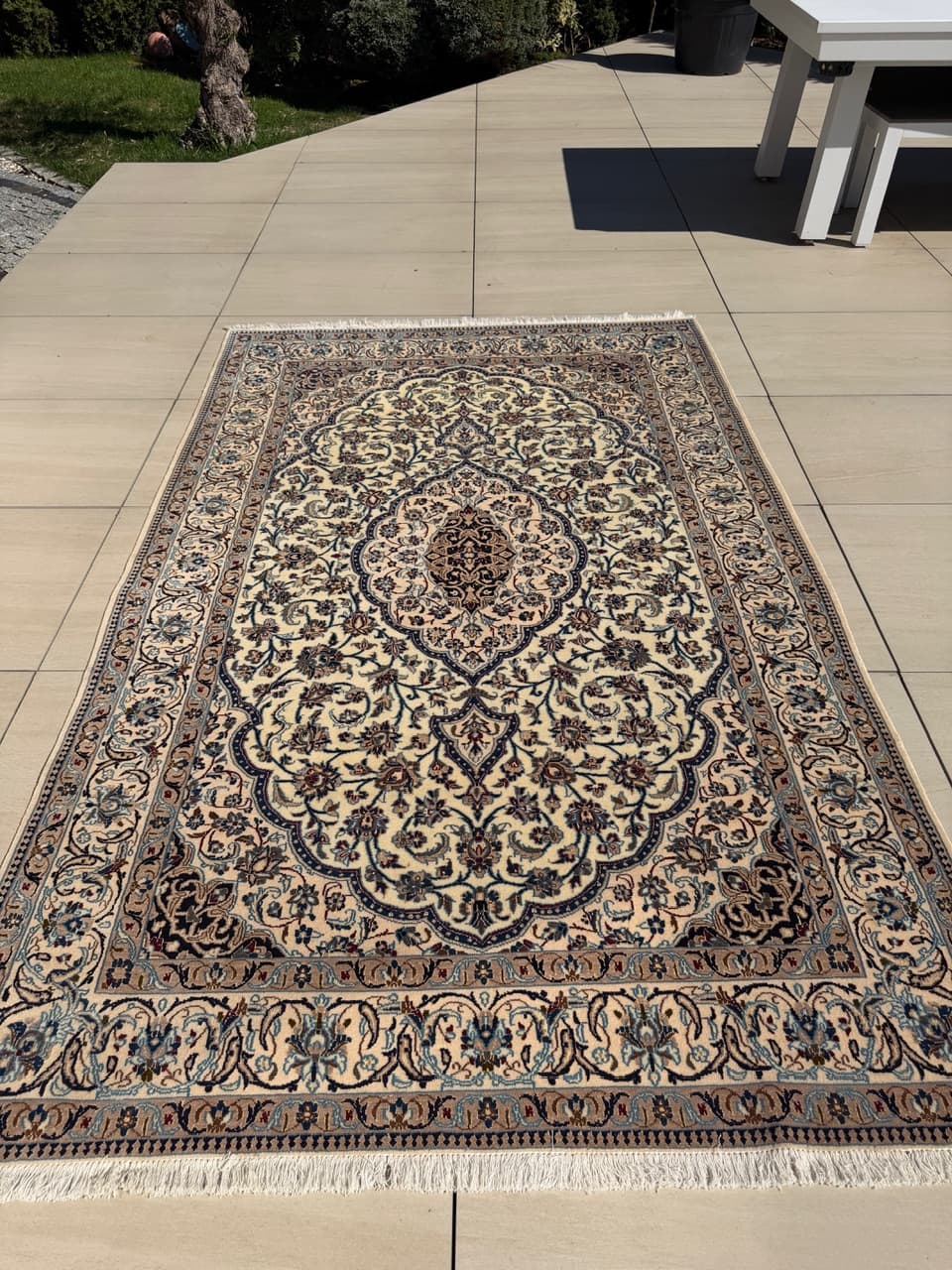 Dywan Nain, 270x165 cm, wełna kaszmirowa kremowa, jedwab biały, Iran - 301400