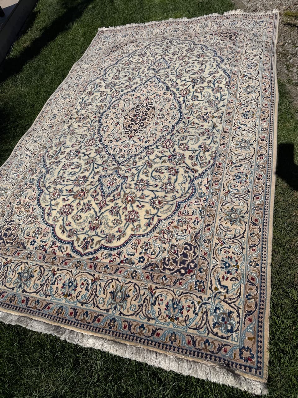 Dywan Nain, 270x165 cm, wełna kaszmirowa kremowa, jedwab biały, Iran - 301396