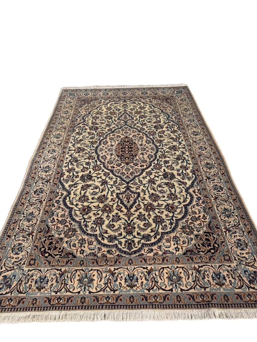 Dywan Nain, 270x165 cm, wełna kaszmirowa kremowa, jedwab biały, Iran