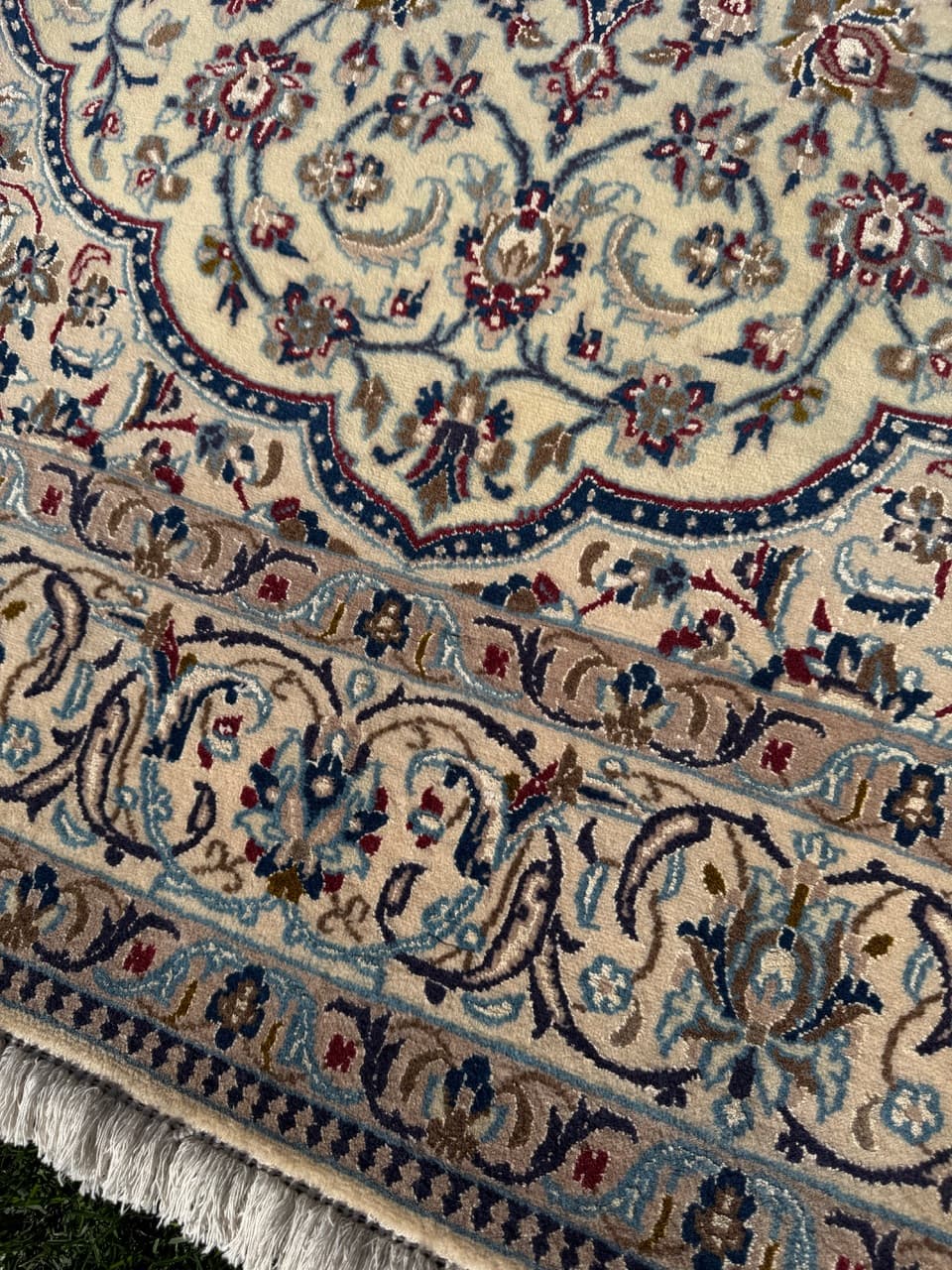 Dywan Nain, 270x165 cm, wełna kaszmirowa kremowa, jedwab biały, Iran - 301402