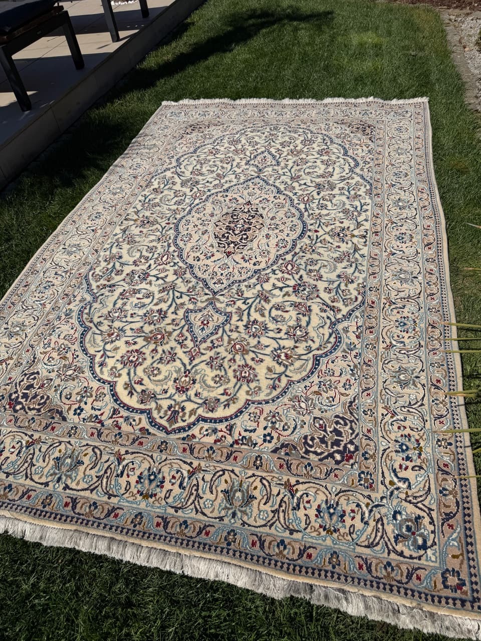 Dywan Nain, 270x165 cm, wełna kaszmirowa kremowa, jedwab biały, Iran - 301401