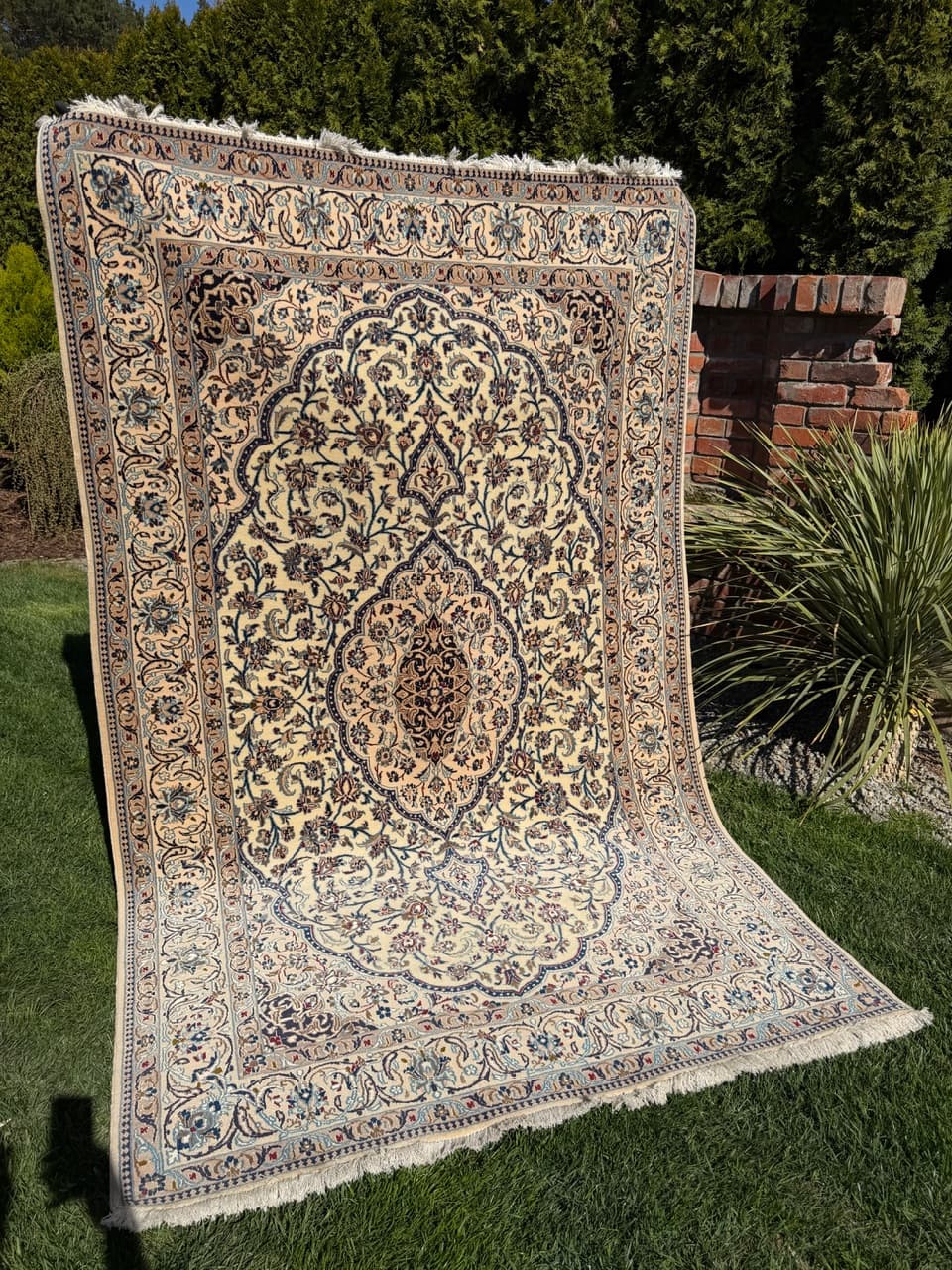 Dywan Nain, 270x165 cm, wełna kaszmirowa kremowa, jedwab biały, Iran - 301392