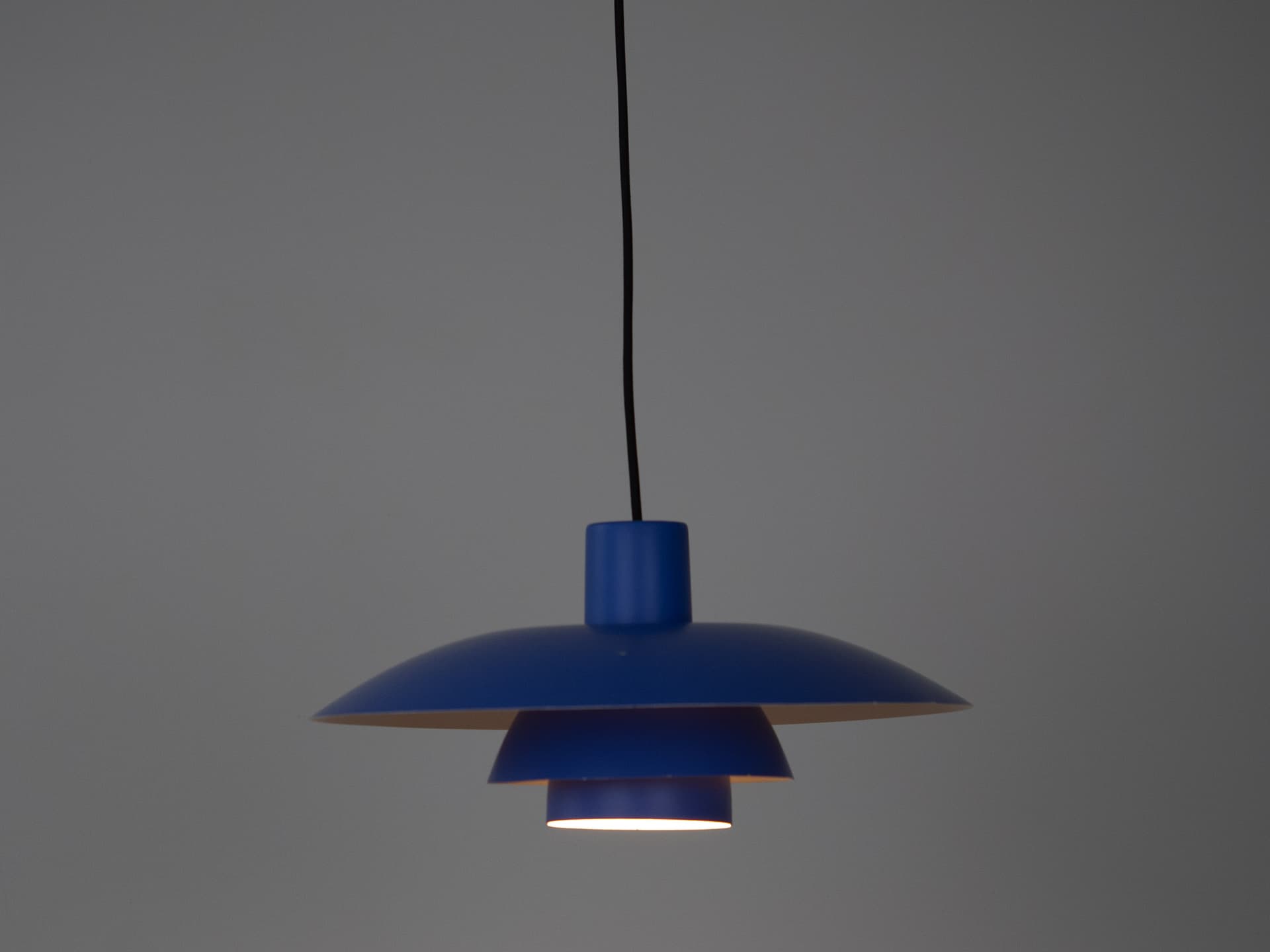 Pendant lamp PH 4/3, blue, aluminum, by P. Henningsen, Louis Poulsen, Denmark, 1980s. - 301511