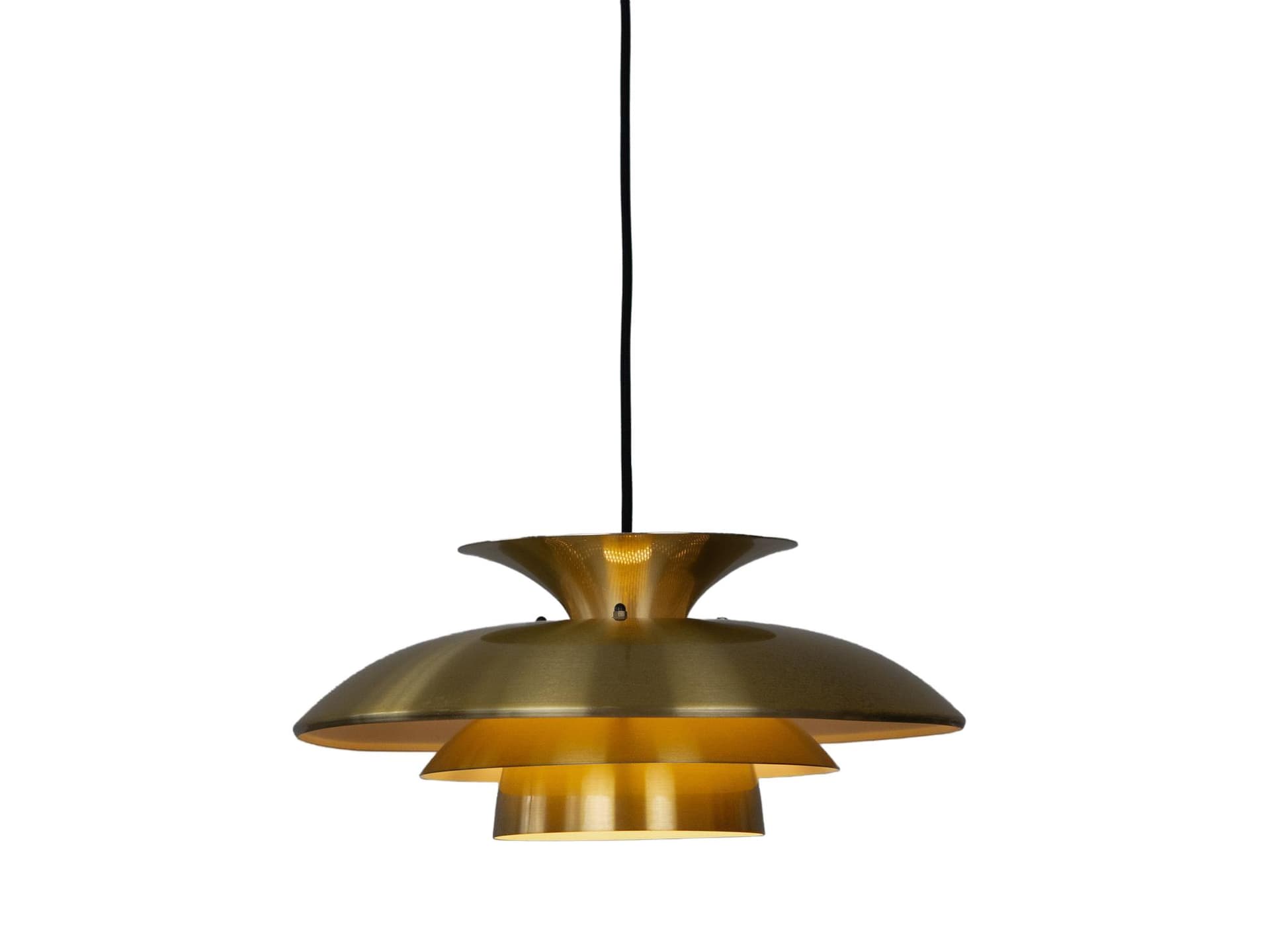 Pendant lamp, gold, aluminum, by K. Wiborg, Jeka, Denmark, 1980s.