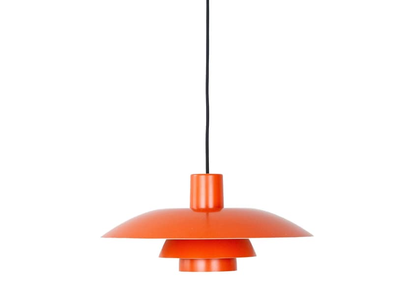 Pendant lamp PH 4/3, red orange, aluminum, by P. Henningsen, Louis Poulsen, Denmark, 1980s.