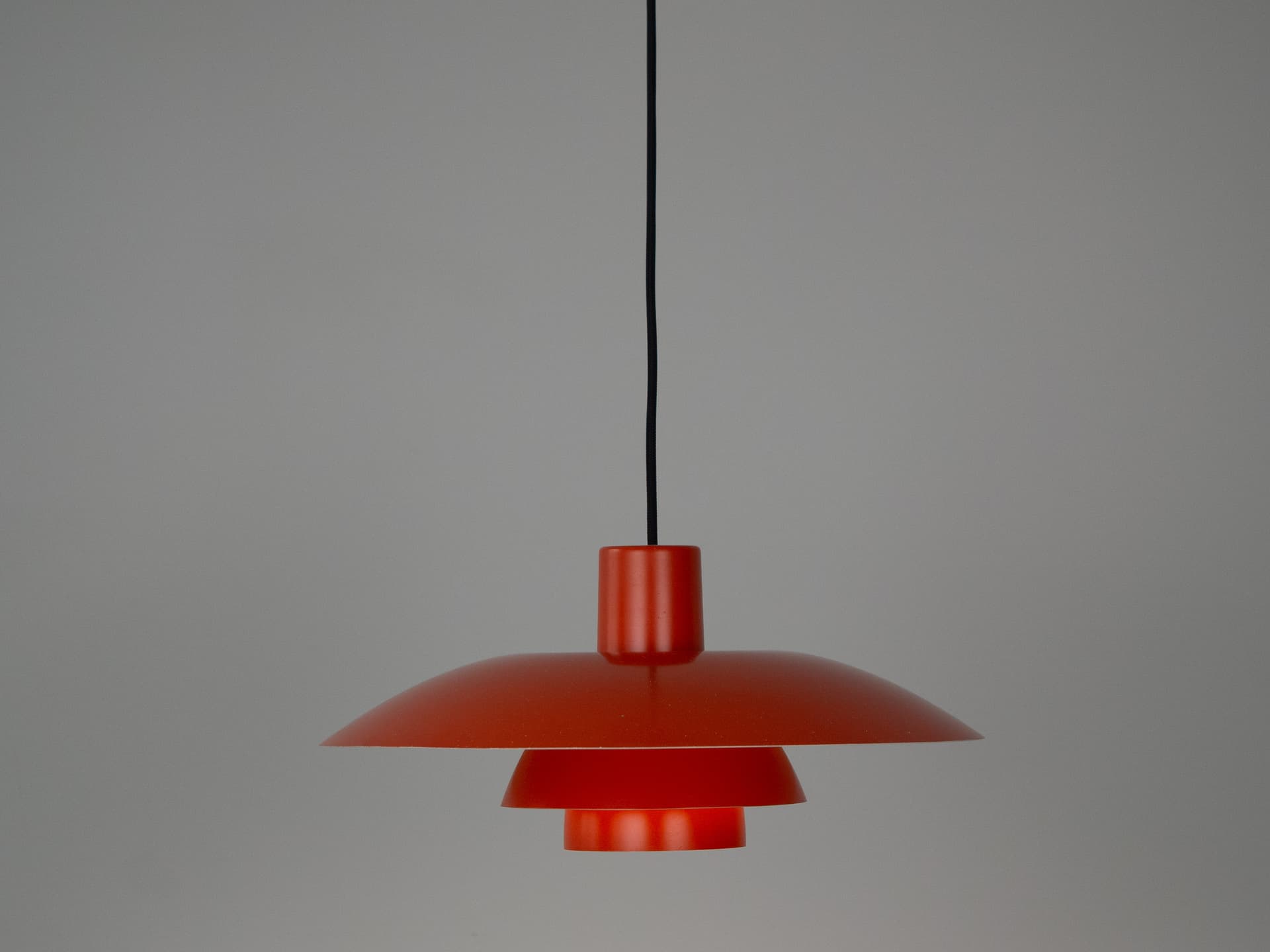 Pendant lamp PH 4/3, red orange, aluminum, by P. Henningsen, Louis Poulsen, Denmark, 1980s. - 301554
