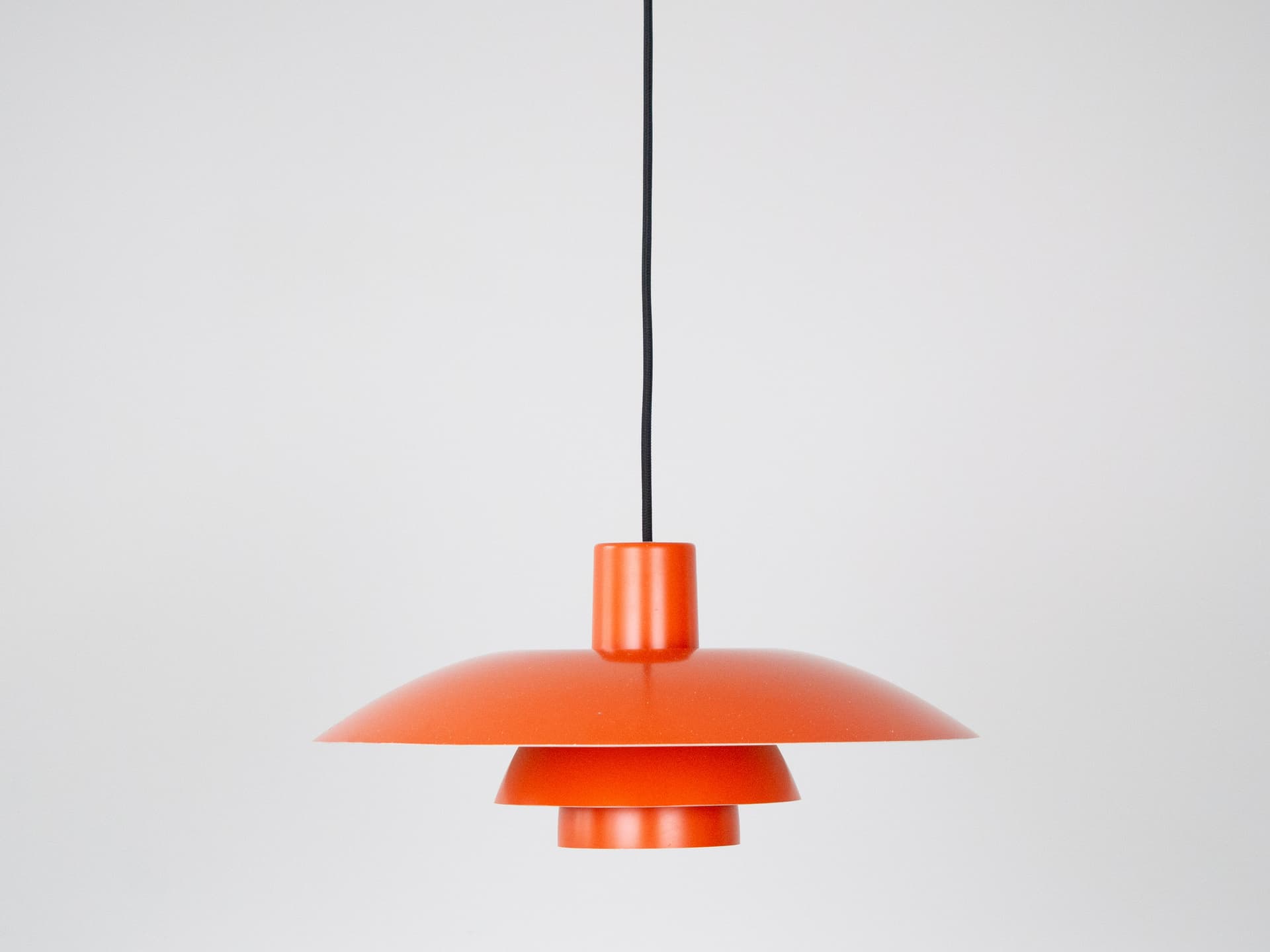 Pendant lamp PH 4/3, red orange, aluminum, by P. Henningsen, Louis Poulsen, Denmark, 1980s. - 301553