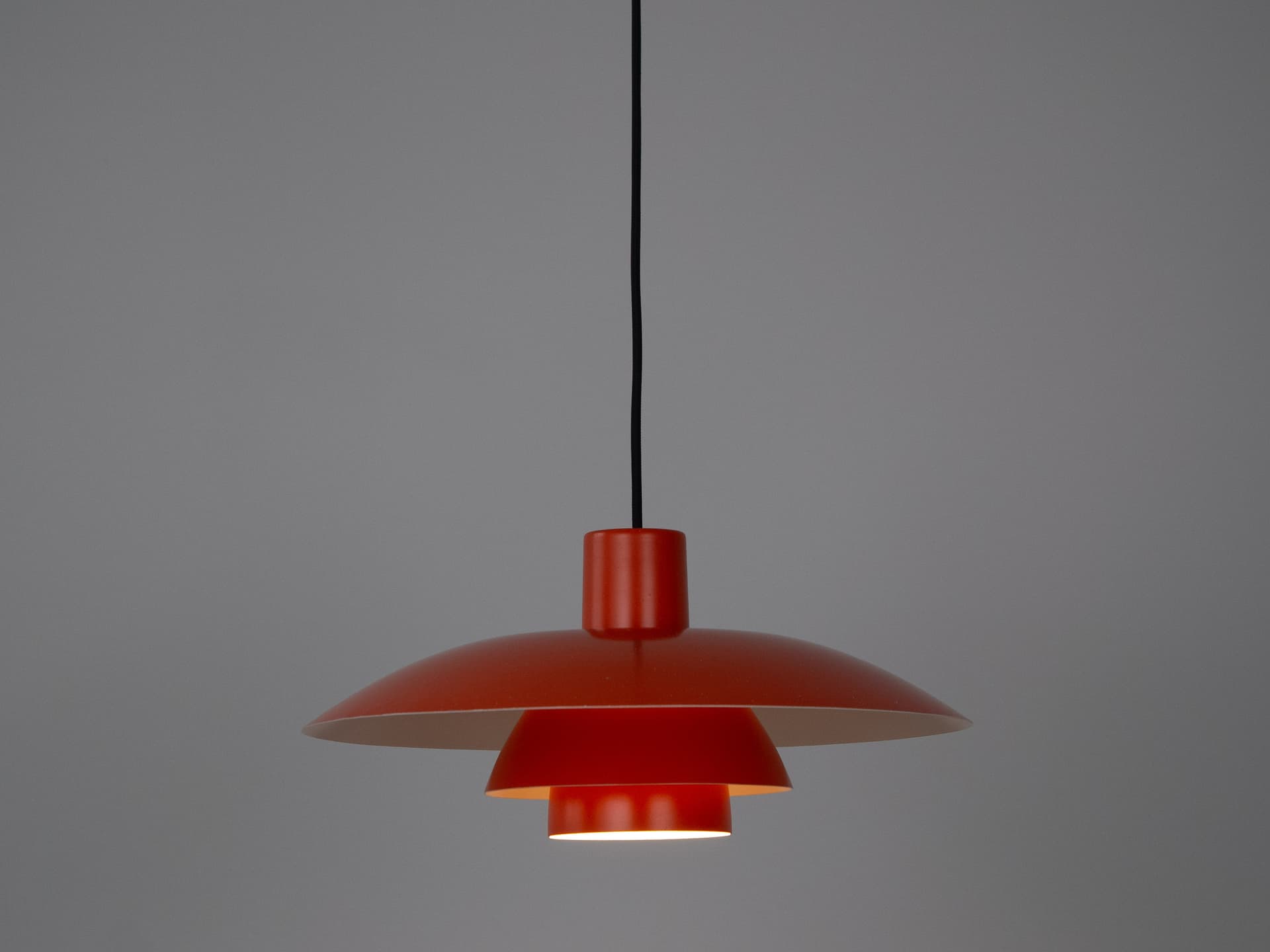 Pendant lamp PH 4/3, red orange, aluminum, by P. Henningsen, Louis Poulsen, Denmark, 1980s. - 301555