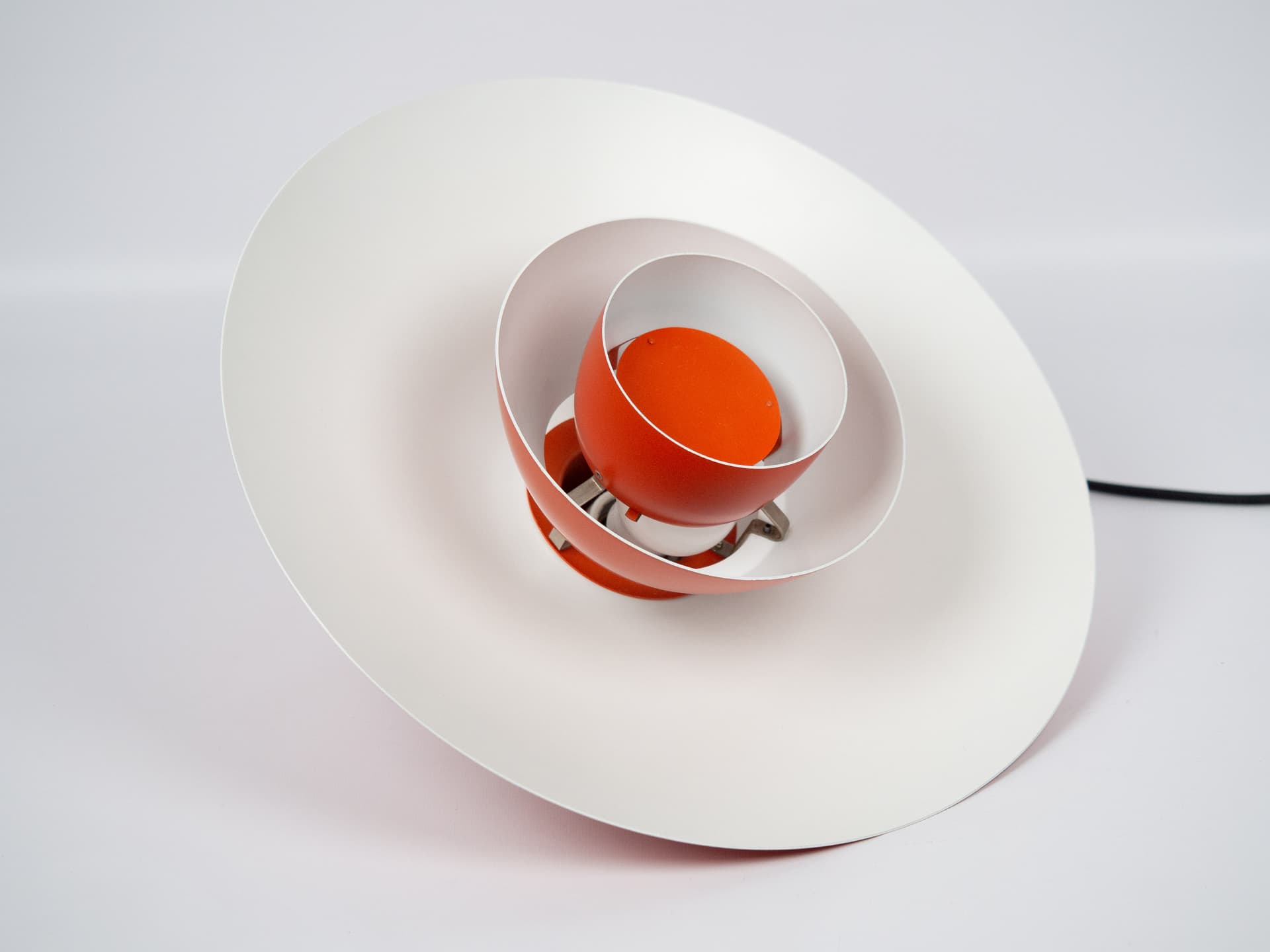 Pendant lamp PH 4/3, red orange, aluminum, by P. Henningsen, Louis Poulsen, Denmark, 1980s. - 301557