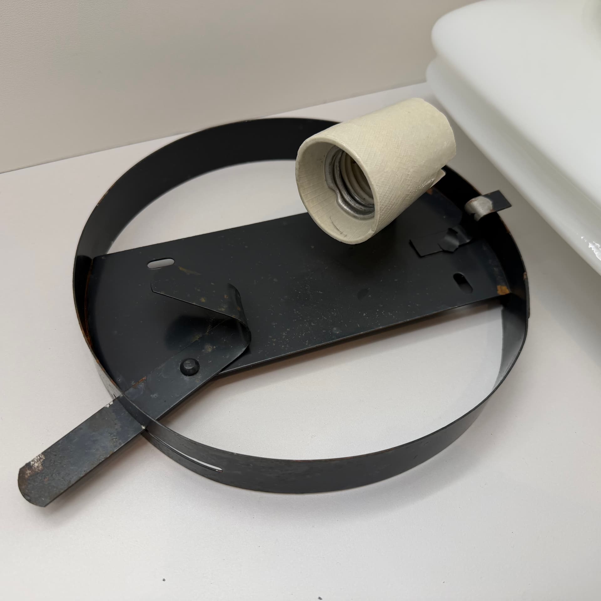 Wall Light, Bauhaus Style, white glass, black metal, Germany, 1960s. - 301591