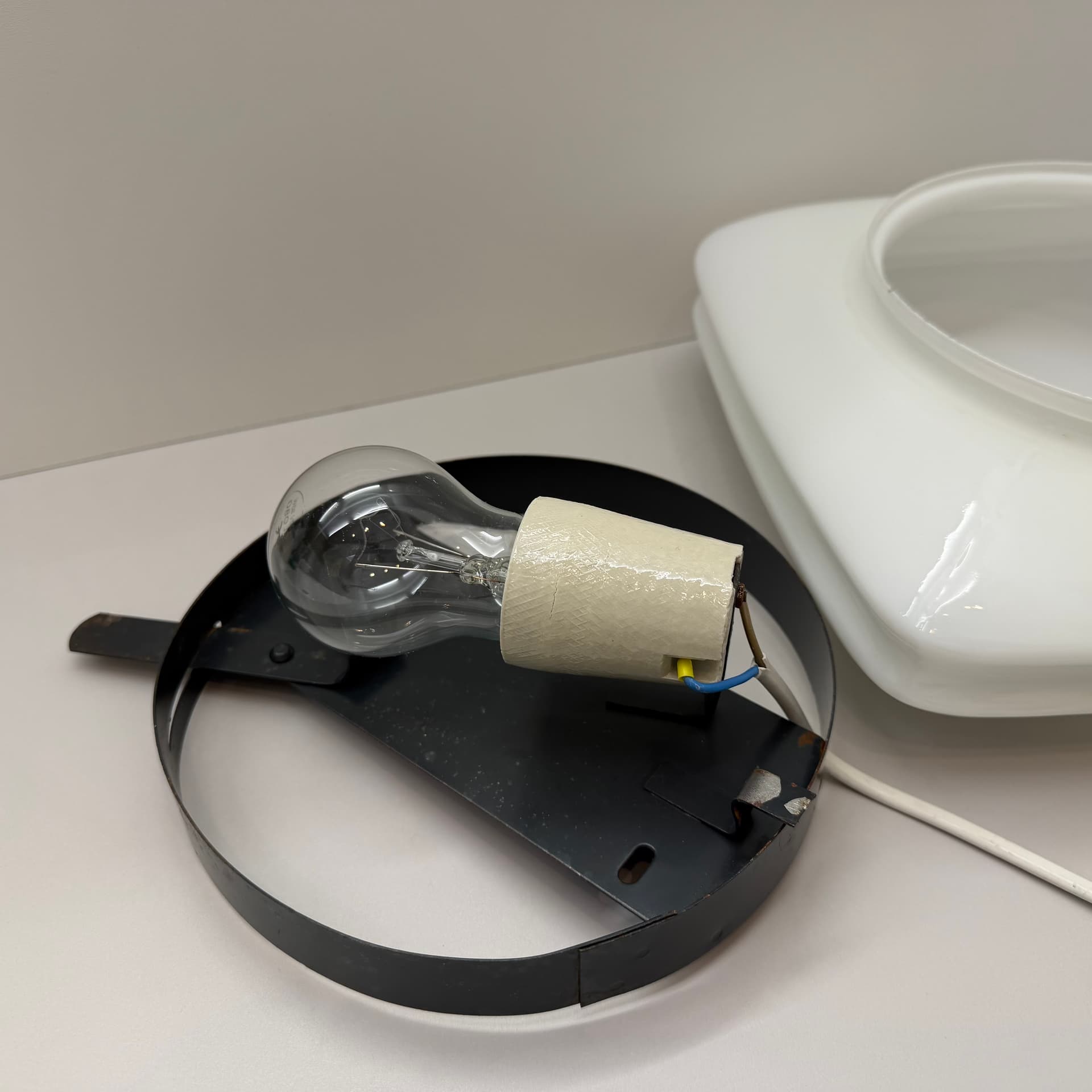 Wall Light, Bauhaus Style, white glass, black metal, Germany, 1960s. - 301587