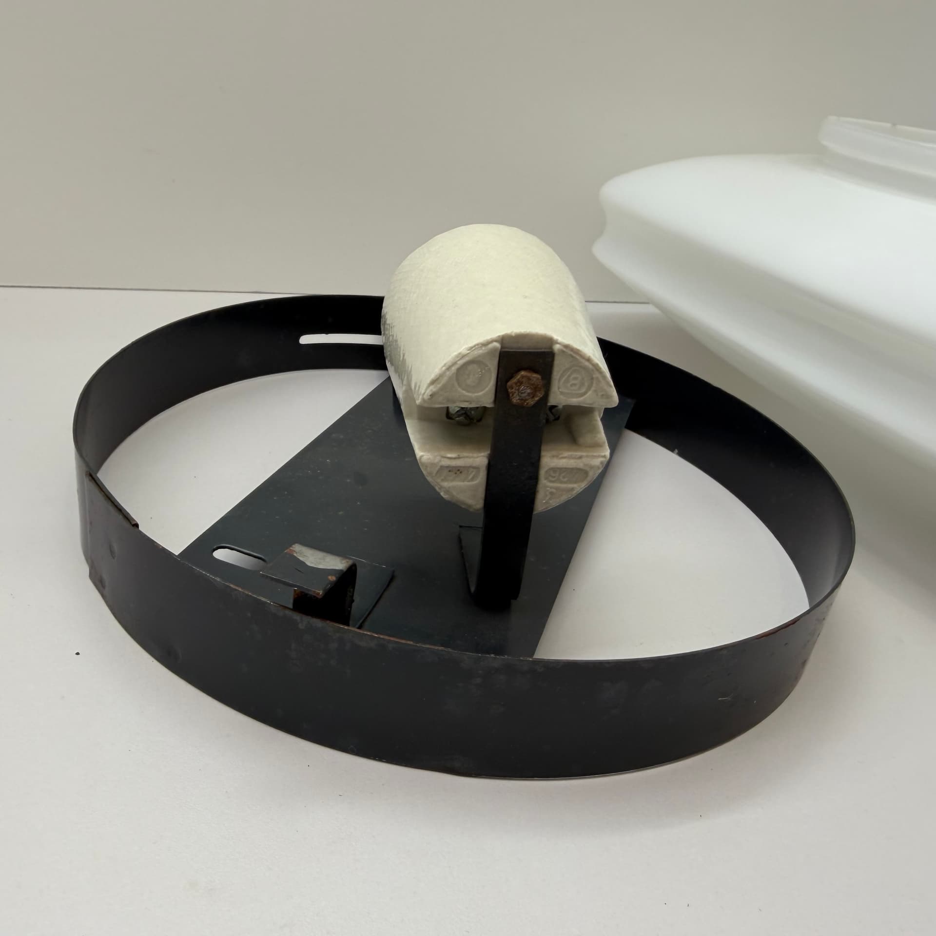 Wall Light, Bauhaus Style, white glass, black metal, Germany, 1960s. - 301584