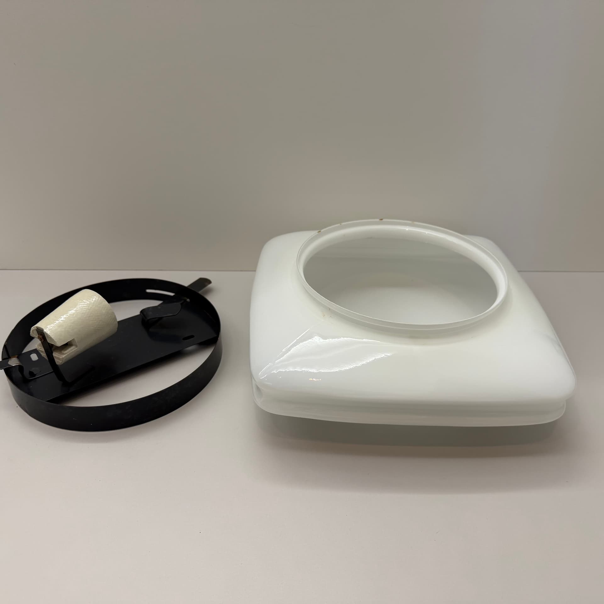 Wall Light, Bauhaus Style, white glass, black metal, Germany, 1960s. - 301588