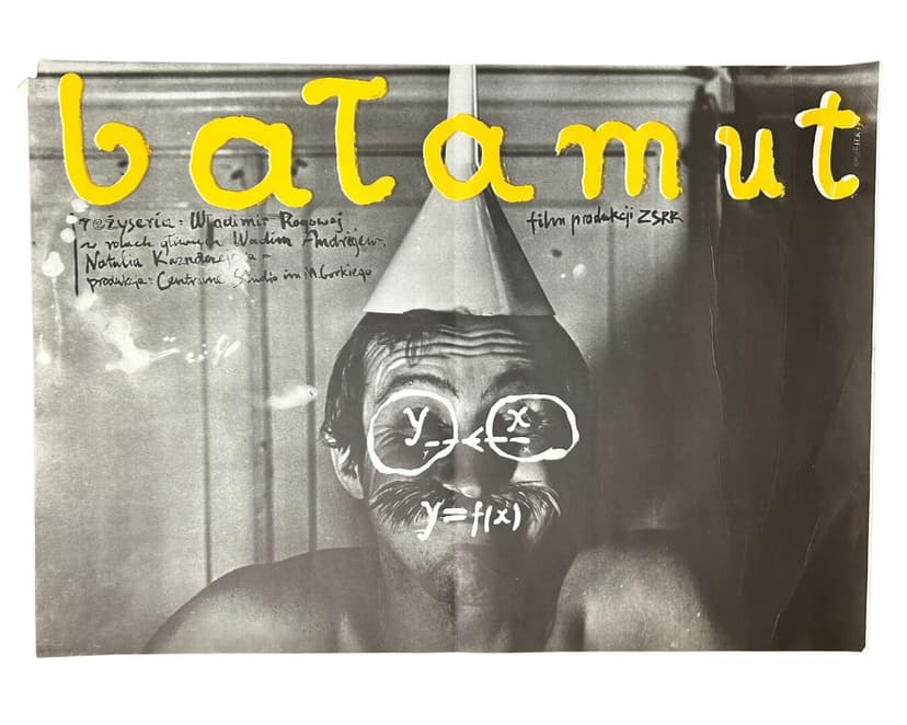 Plakat Bałamut, 68x98 cm, papier czarny biały żółty, aut. K. Nasfeter, Polska, lata 70.