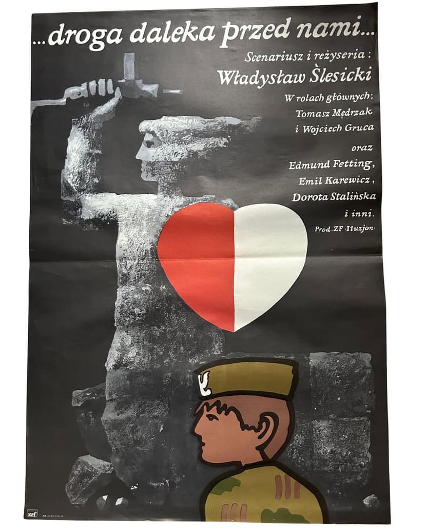Plakat filmowy Droga daleka przed nami, 98x68 cm, papier, aut. J. Młodożeniec, Polska, lata 70.