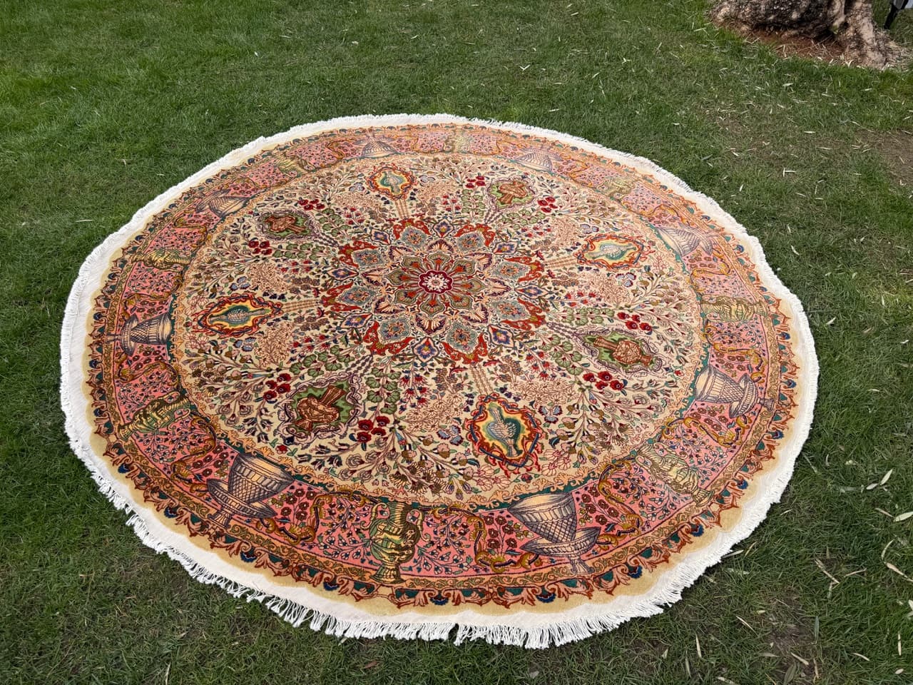 Dywan okrągły Tabriz Raj 220x220 cm, beżowy, wełna kaszmirowa jedwab, Iran - 301968