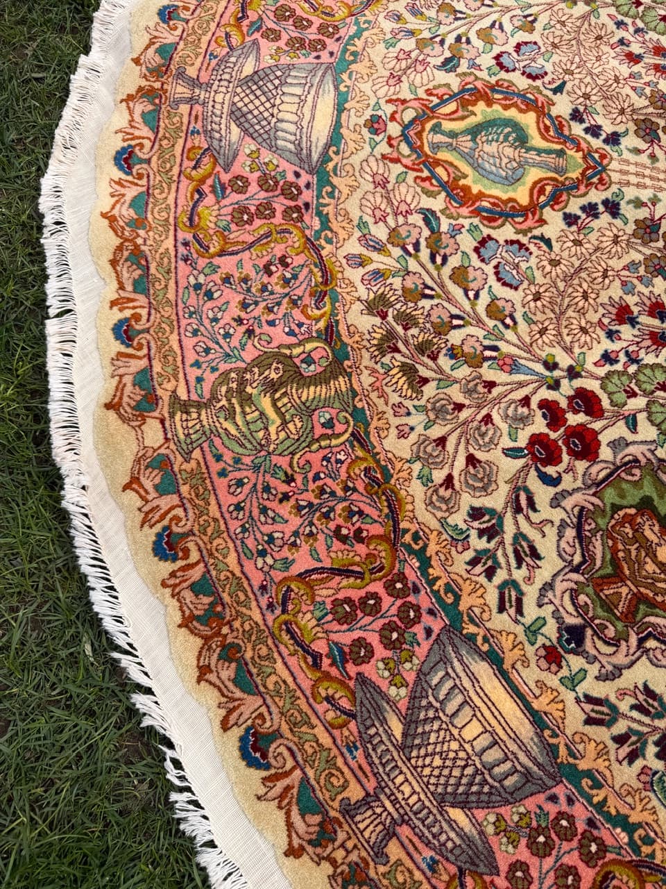 Dywan okrągły Tabriz Raj 220x220 cm, beżowy, wełna kaszmirowa jedwab, Iran - 301967