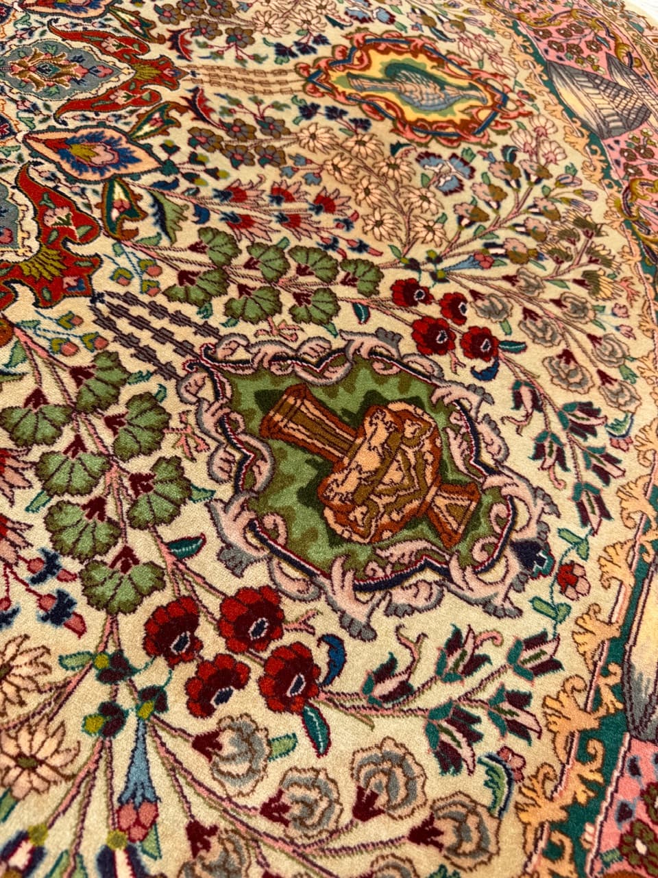 Dywan okrągły Tabriz Raj 220x220 cm, beżowy, wełna kaszmirowa jedwab, Iran - 301977